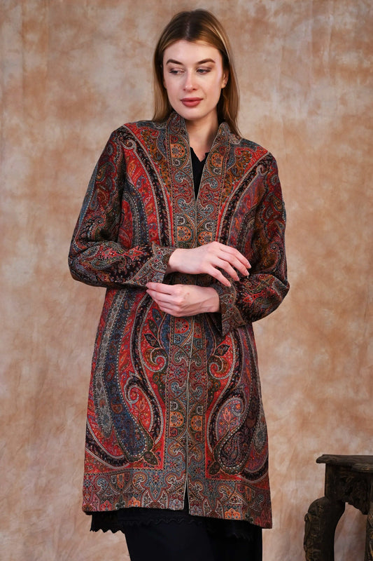 Antique Kani Jamawar Long Jacket – Mughal Elegance Woven in Time