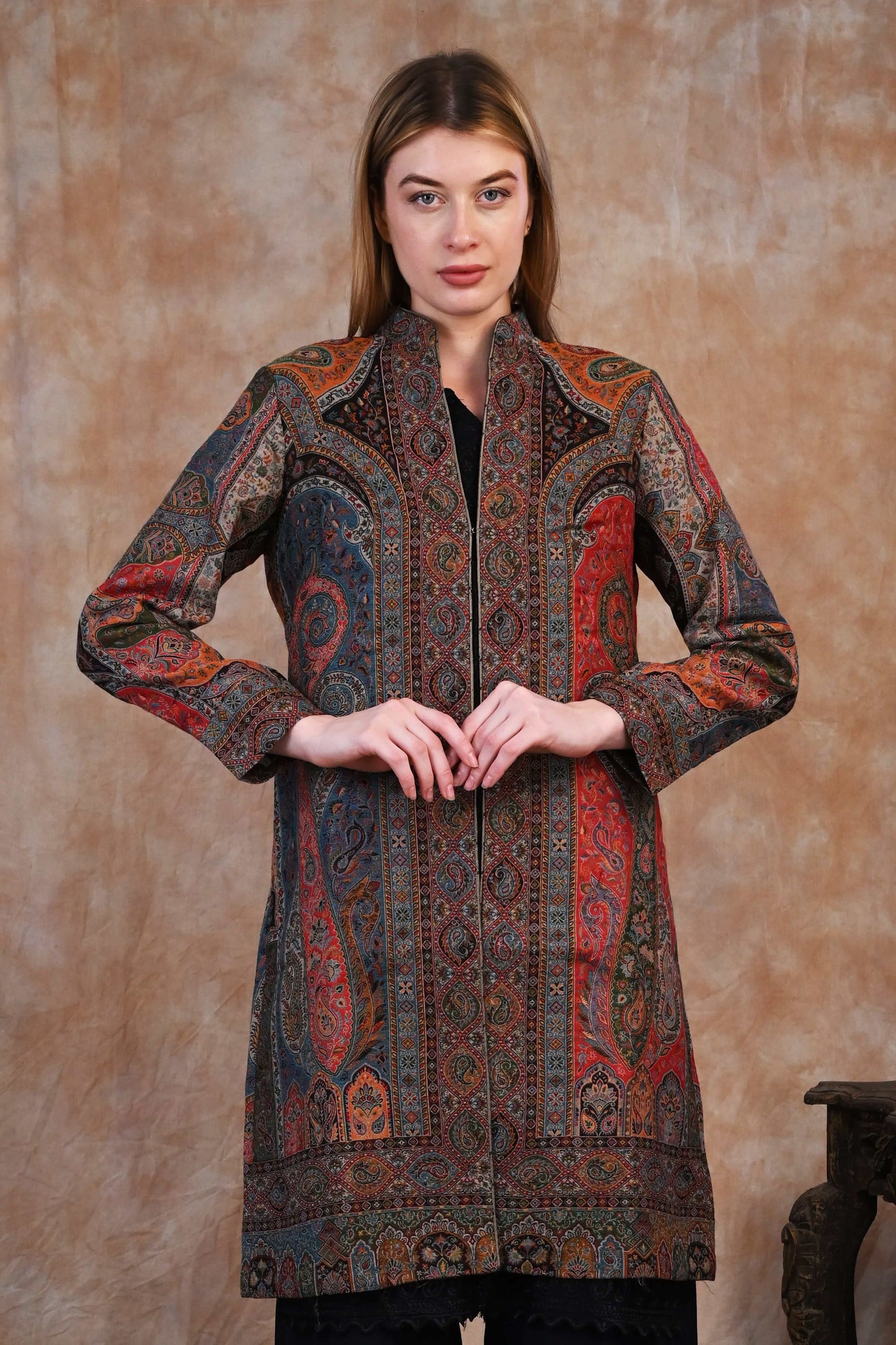 Antique Kani Jamawar Long Jacket – Mughal Elegance Woven in Time