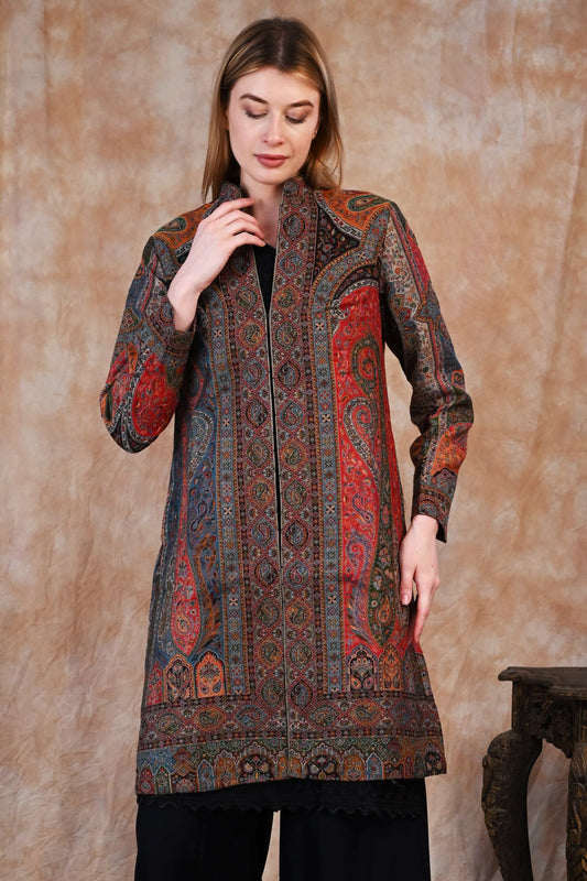 Antique Kani Jamawar Long Jacket - Legacy in Every Thread