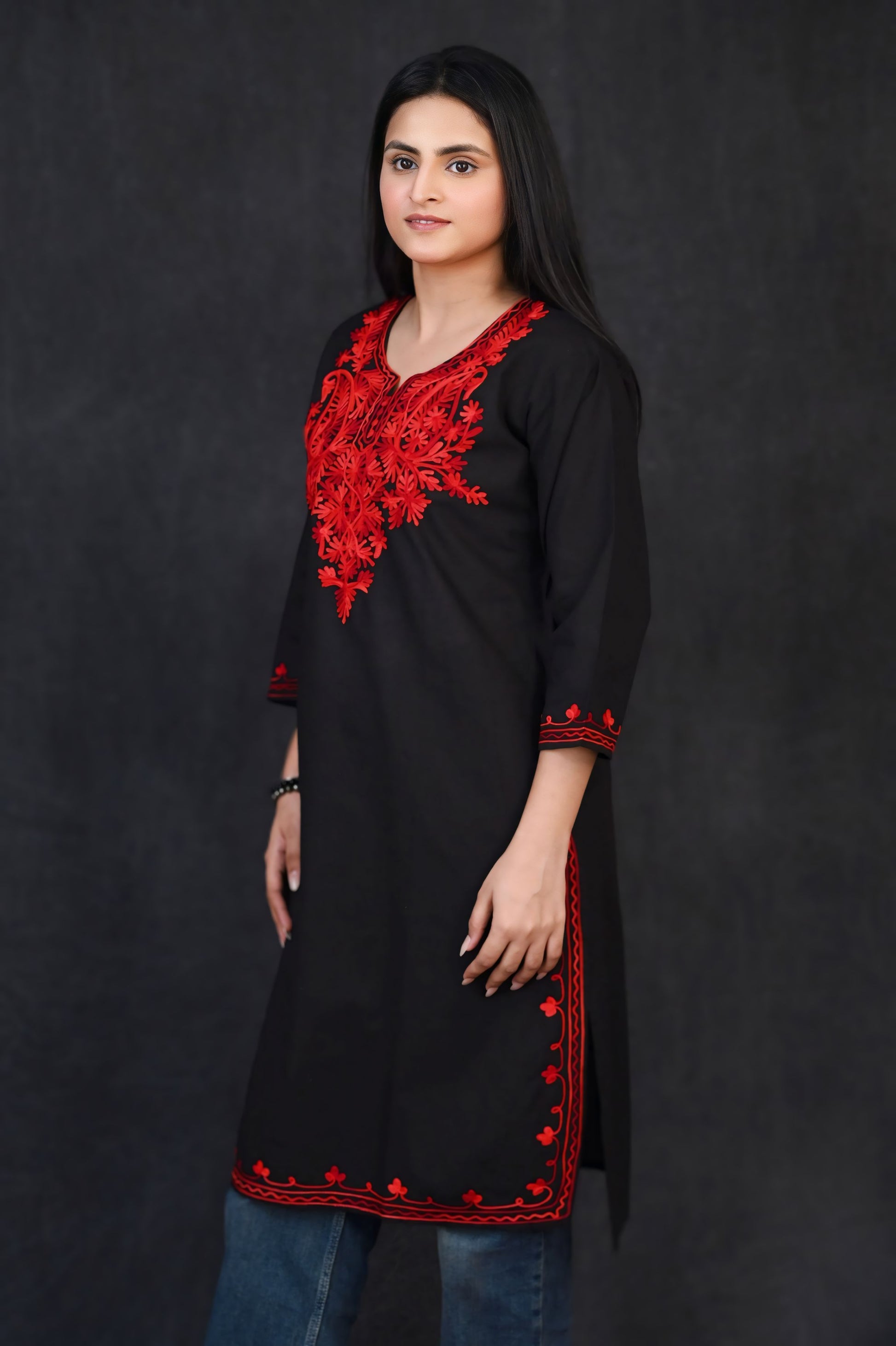 Black & Red Chikankari Kurti – Bold Elegance Meets Tradition