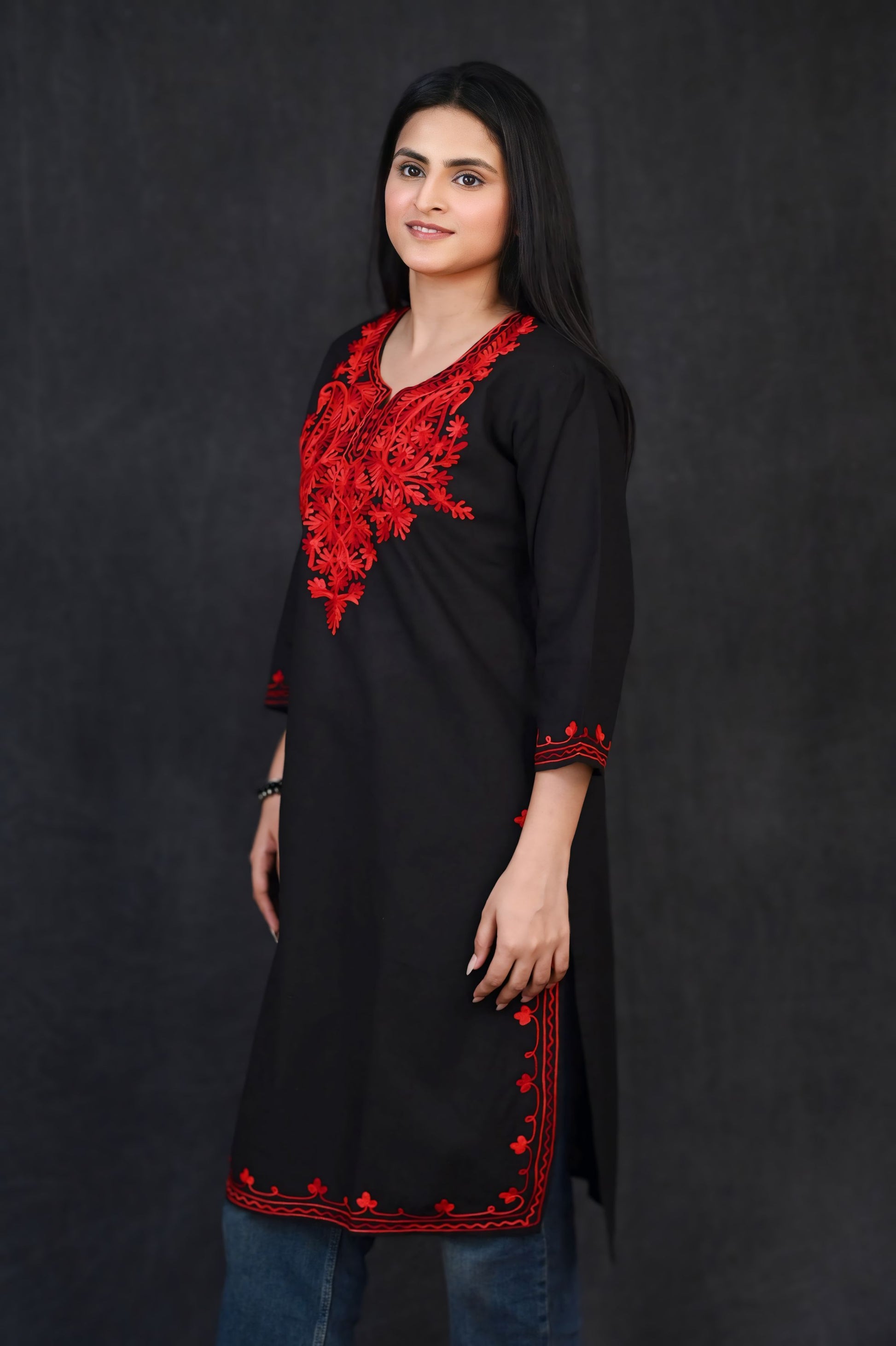 Black & Red Chikankari Kurti – Bold Elegance Meets Tradition