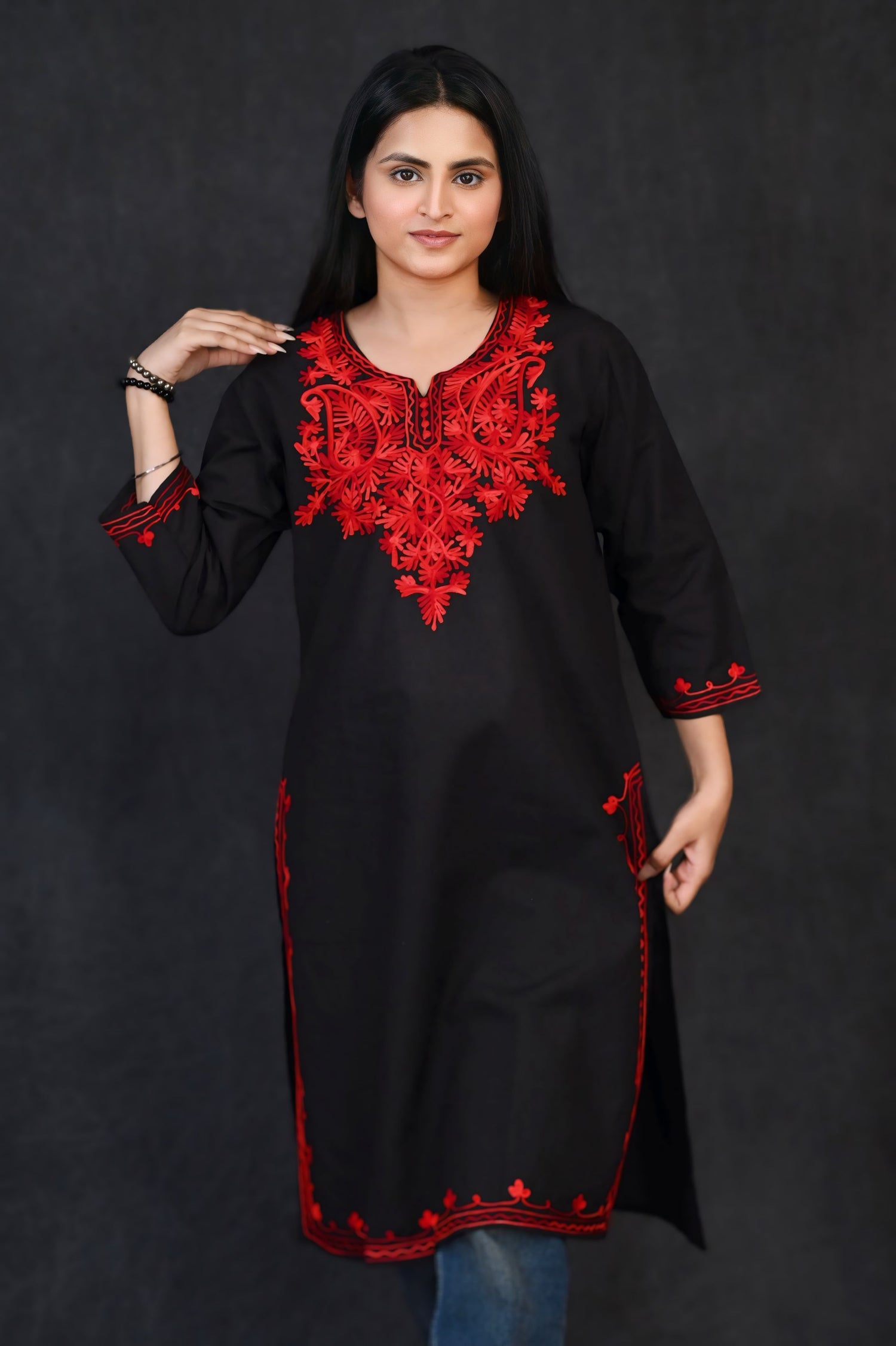 Black & Red Chikankari Kurti – Bold Elegance Meets Tradition