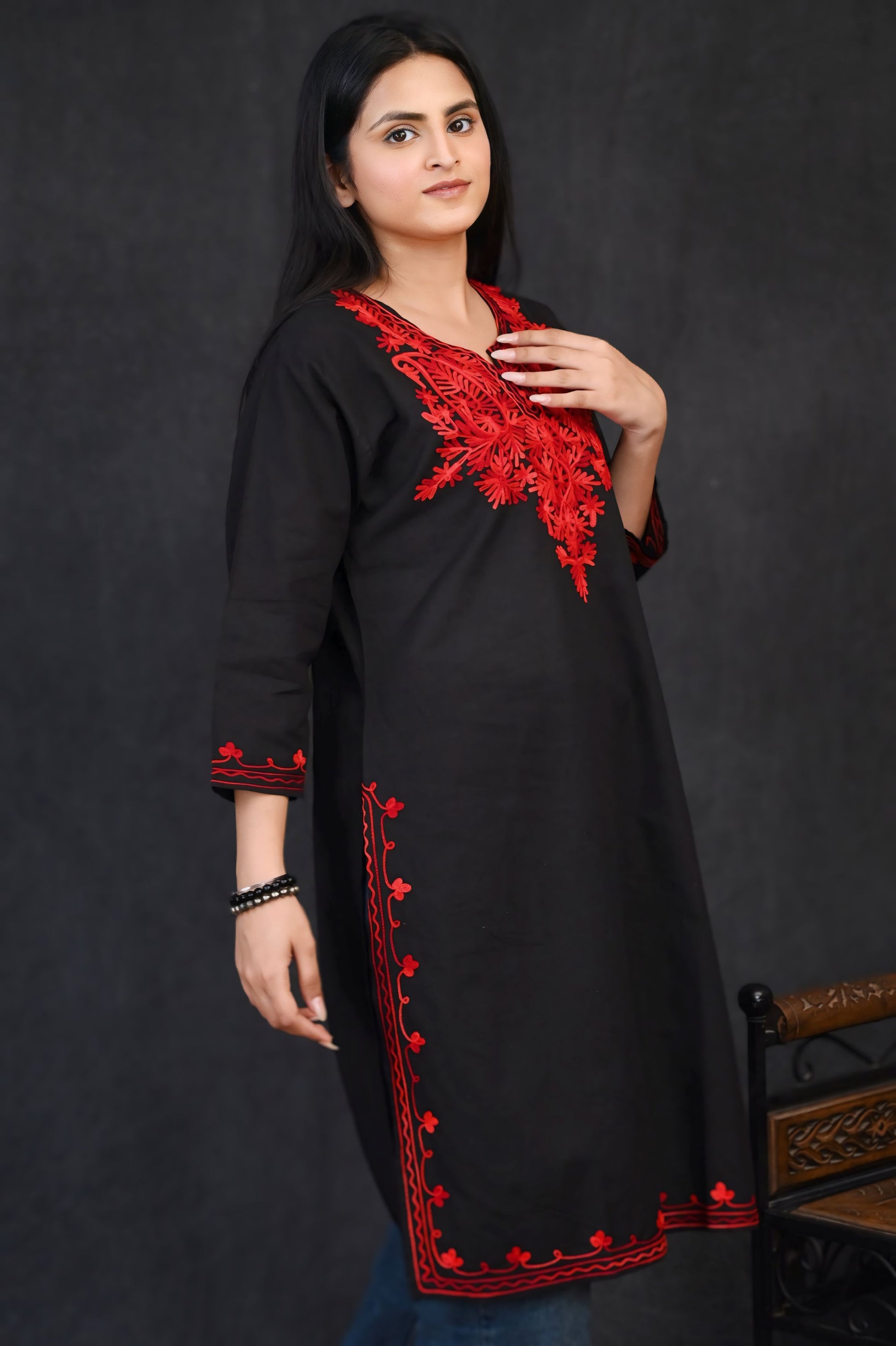 Black & Red Chikankari Kurti – Bold Elegance Meets Tradition