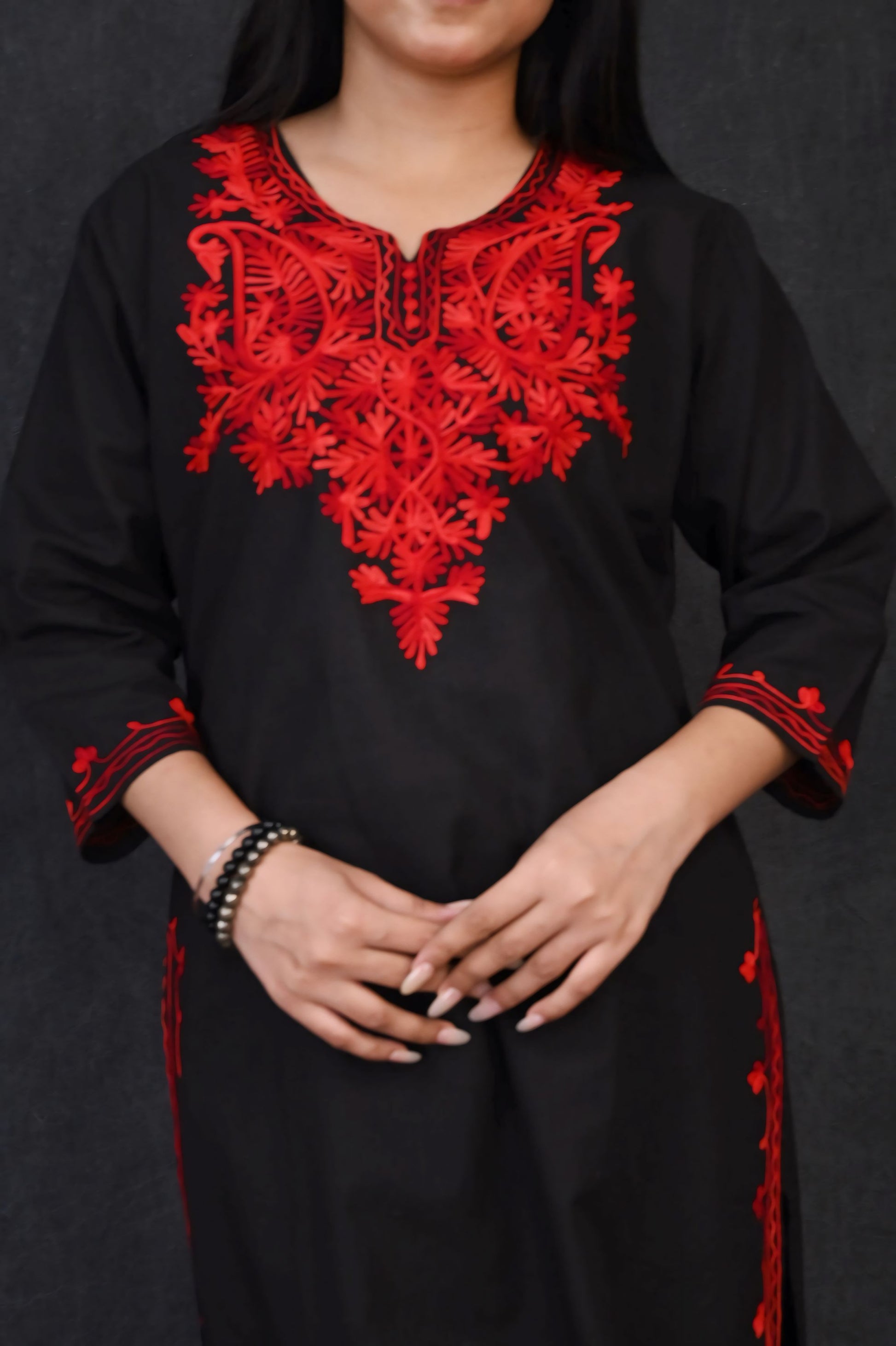Black & Red Chikankari Kurti – Bold Elegance Meets Tradition