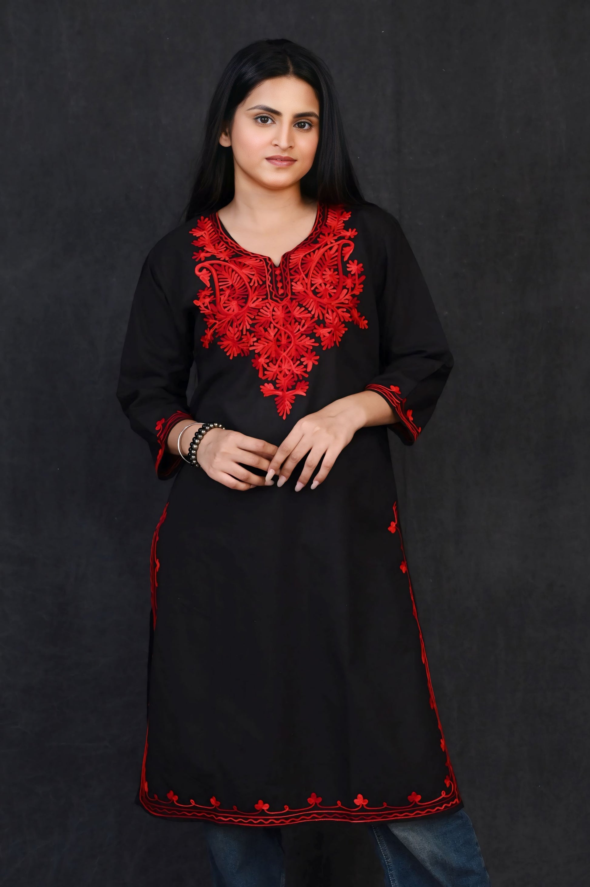 Black & Red Chikankari Kurti – Bold Elegance Meets Tradition