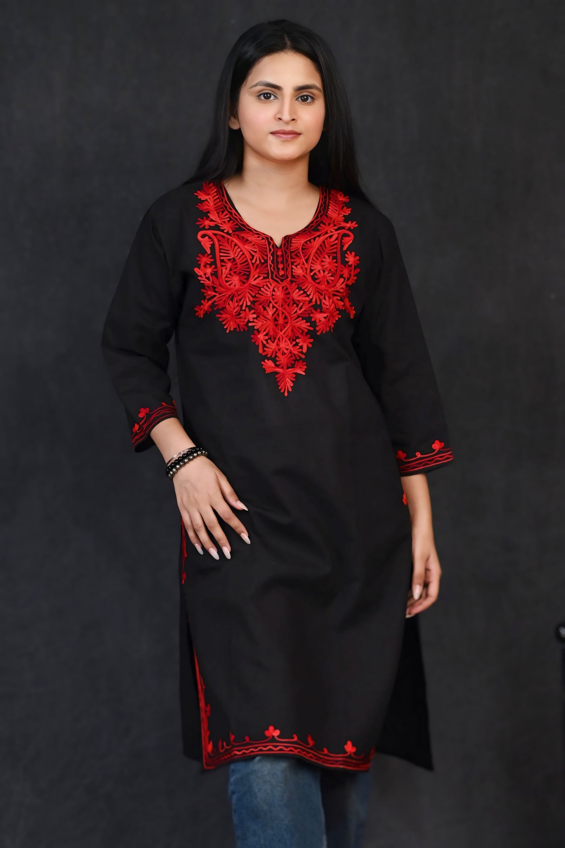 Black & Red Chikankari Kurti – Bold Elegance Meets Tradition