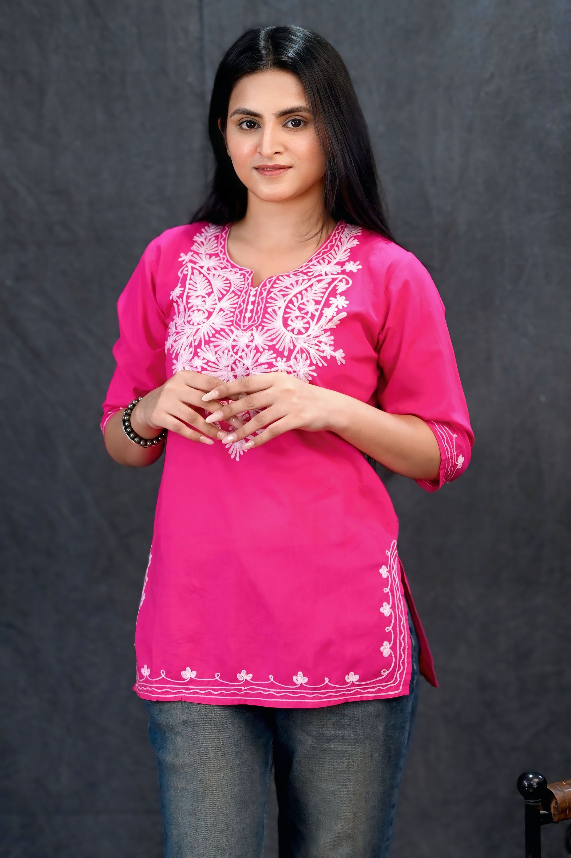 Elegant Fuchsia Chikankari Short Kurti