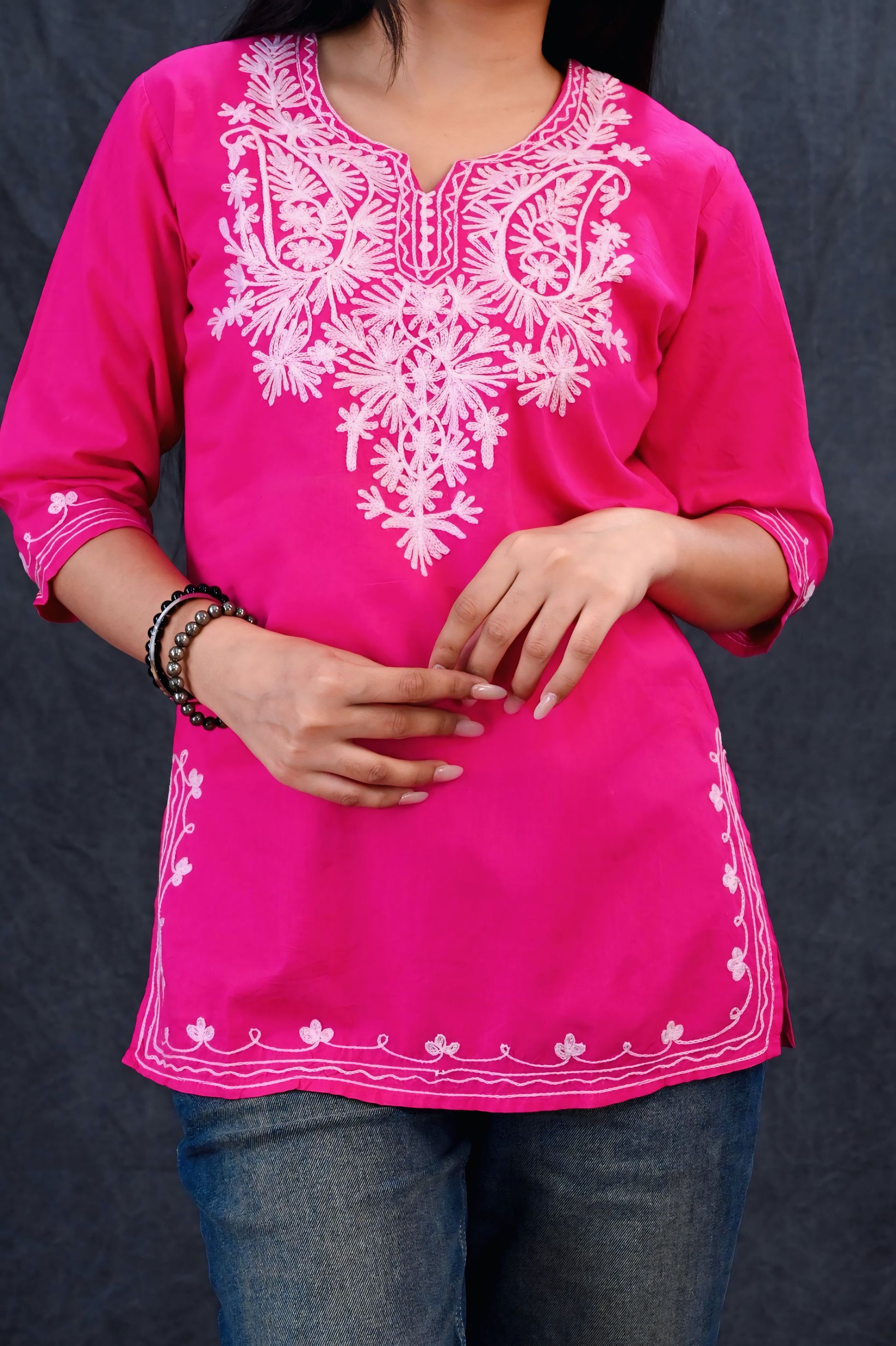 Elegant Fuchsia Chikankari Short Kurti