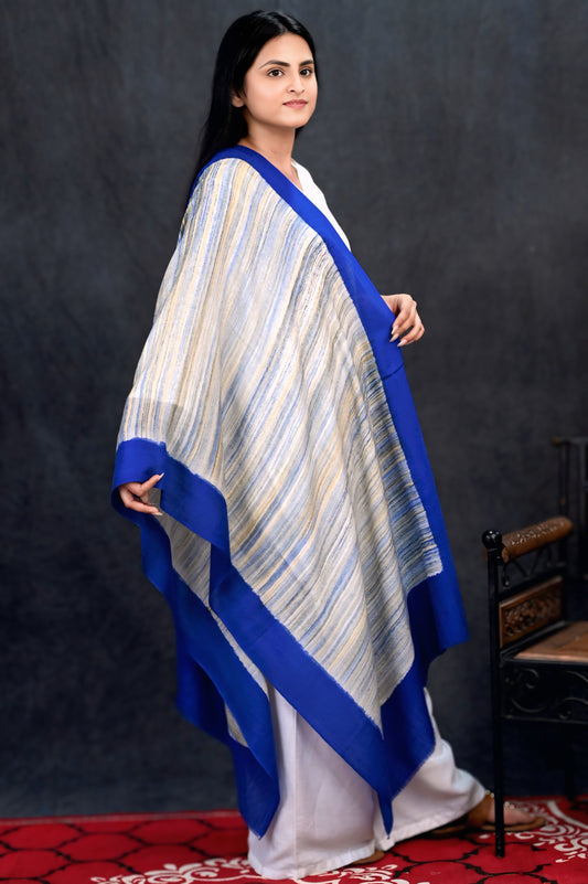 Fine Wool Brush Print Stole – Royal Blue with Multitone Brush Fade