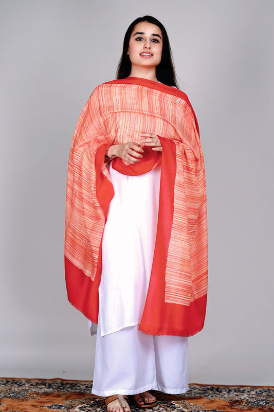 Fine Wool Brush Print Stole – Scarlet Red with Fiery Brush Stripes