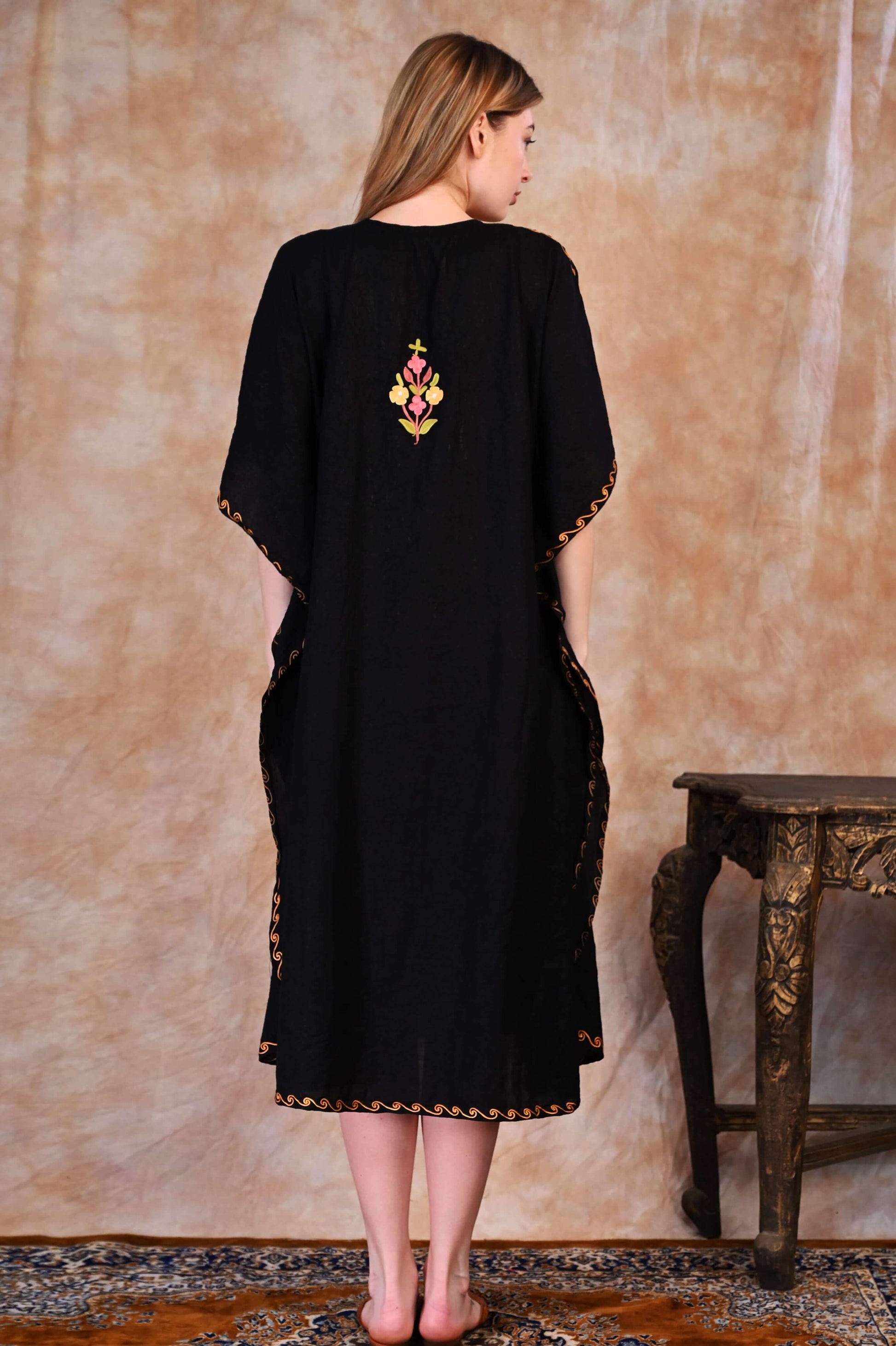 Elegant Black Kashmiri Crush Cotton Kaftan
