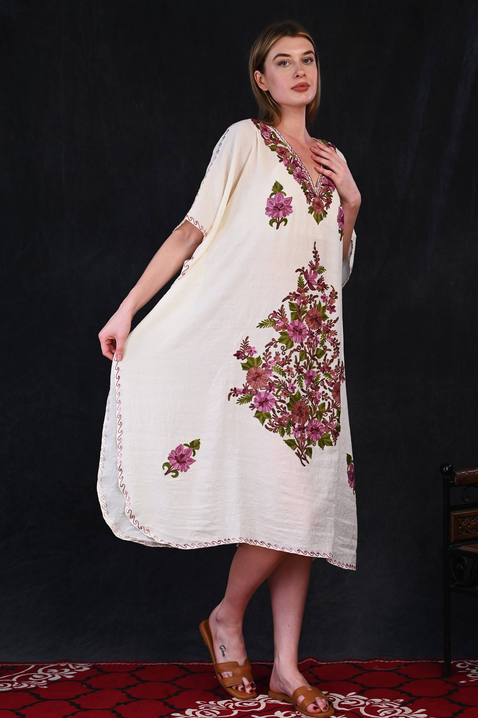 Kashmiri Crush Cotton Kaftan – Grace in Every Thread