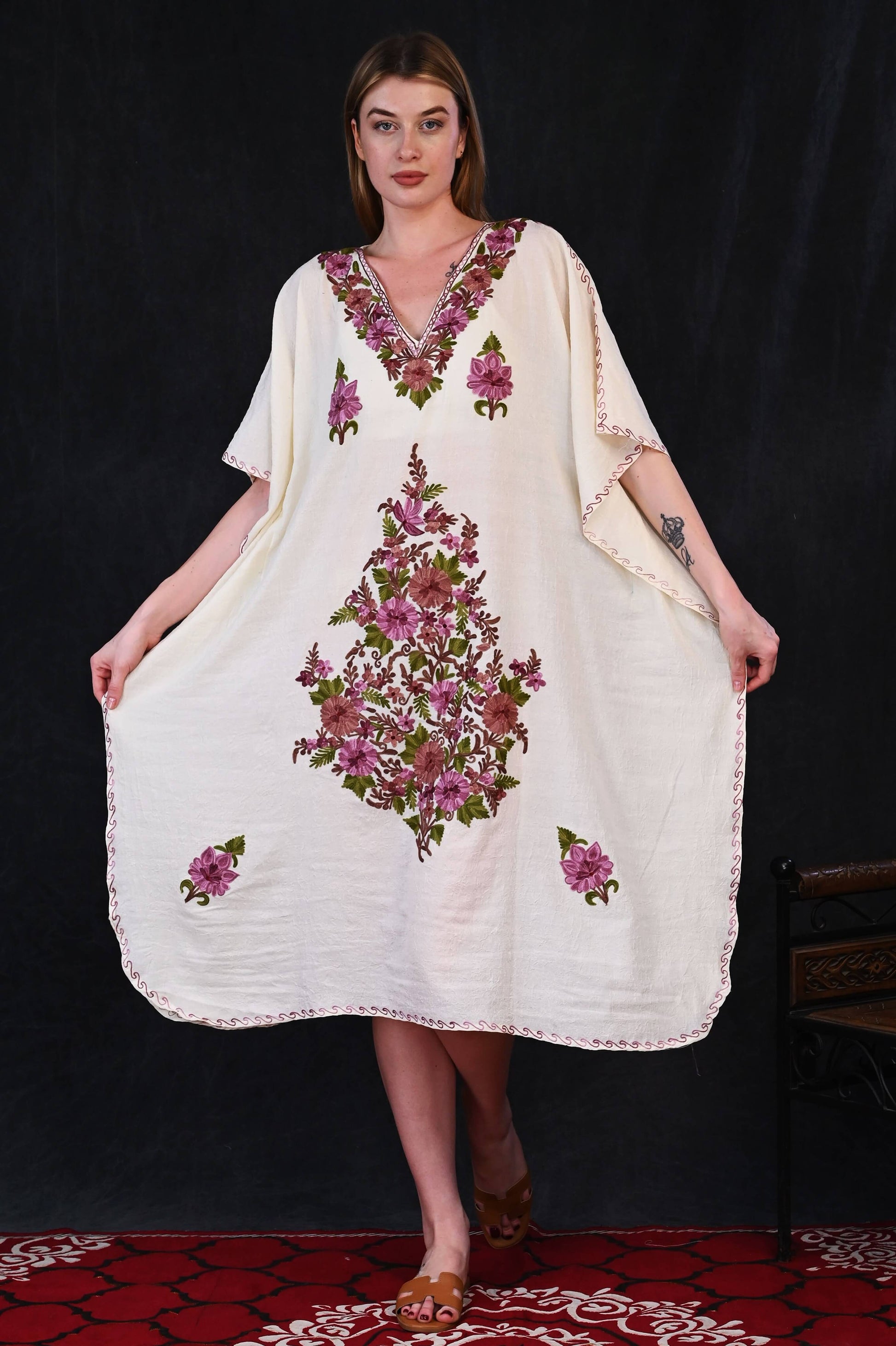 Kashmiri Crush Cotton Kaftan – Grace in Every Thread