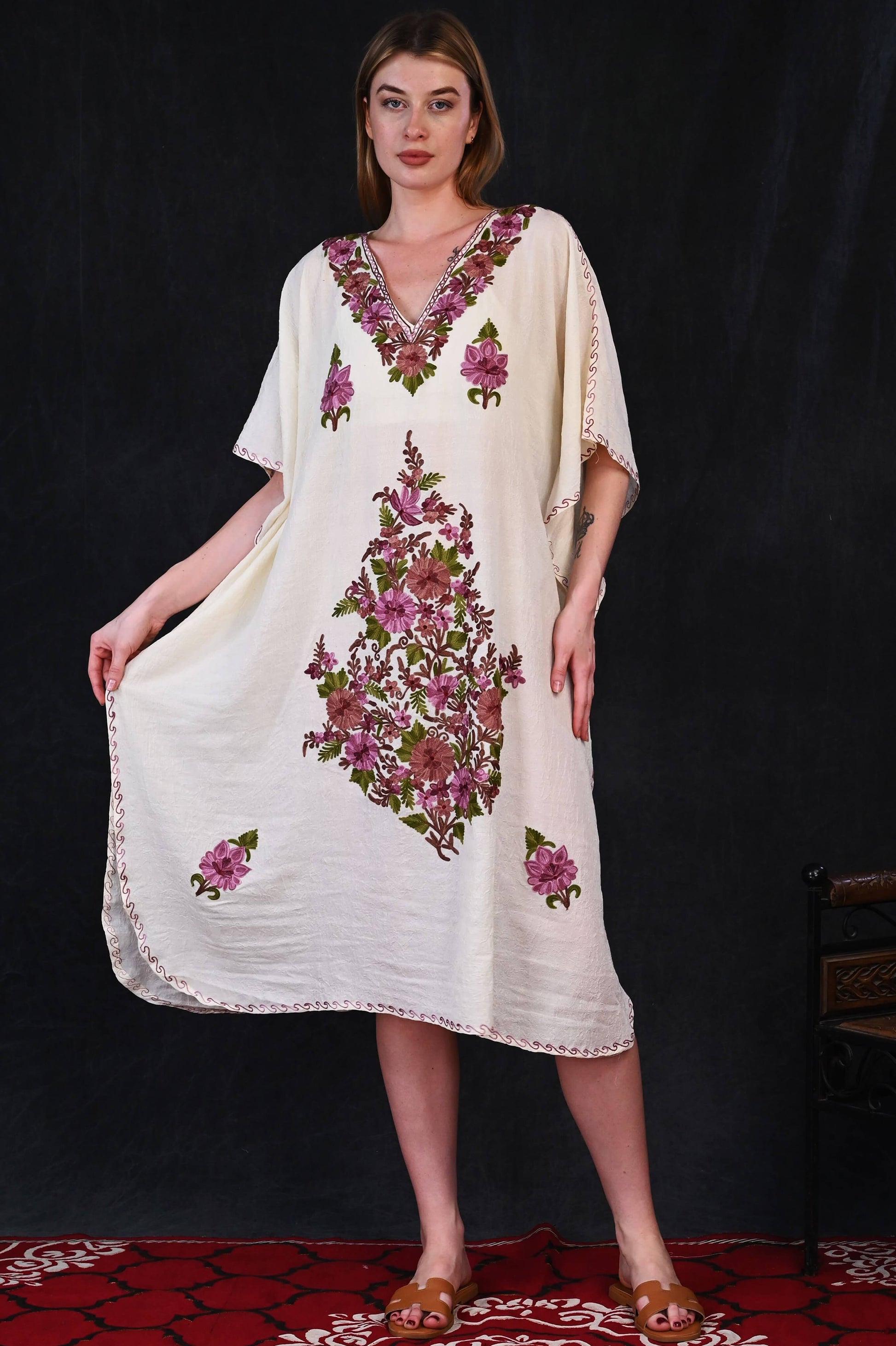 Kashmiri Crush Cotton Kaftan – Grace in Every Thread
