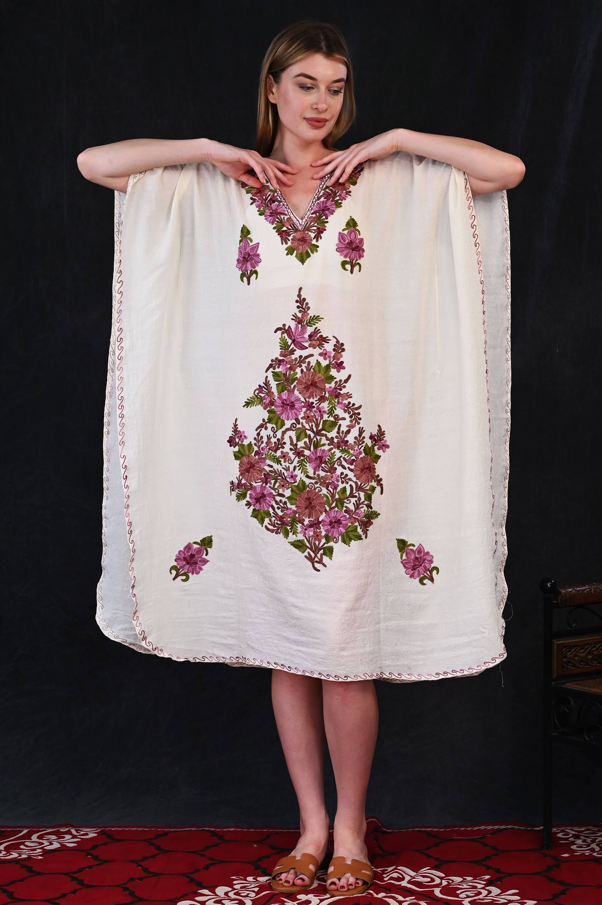 Kashmiri Crush Cotton Kaftan – Grace in Every Thread