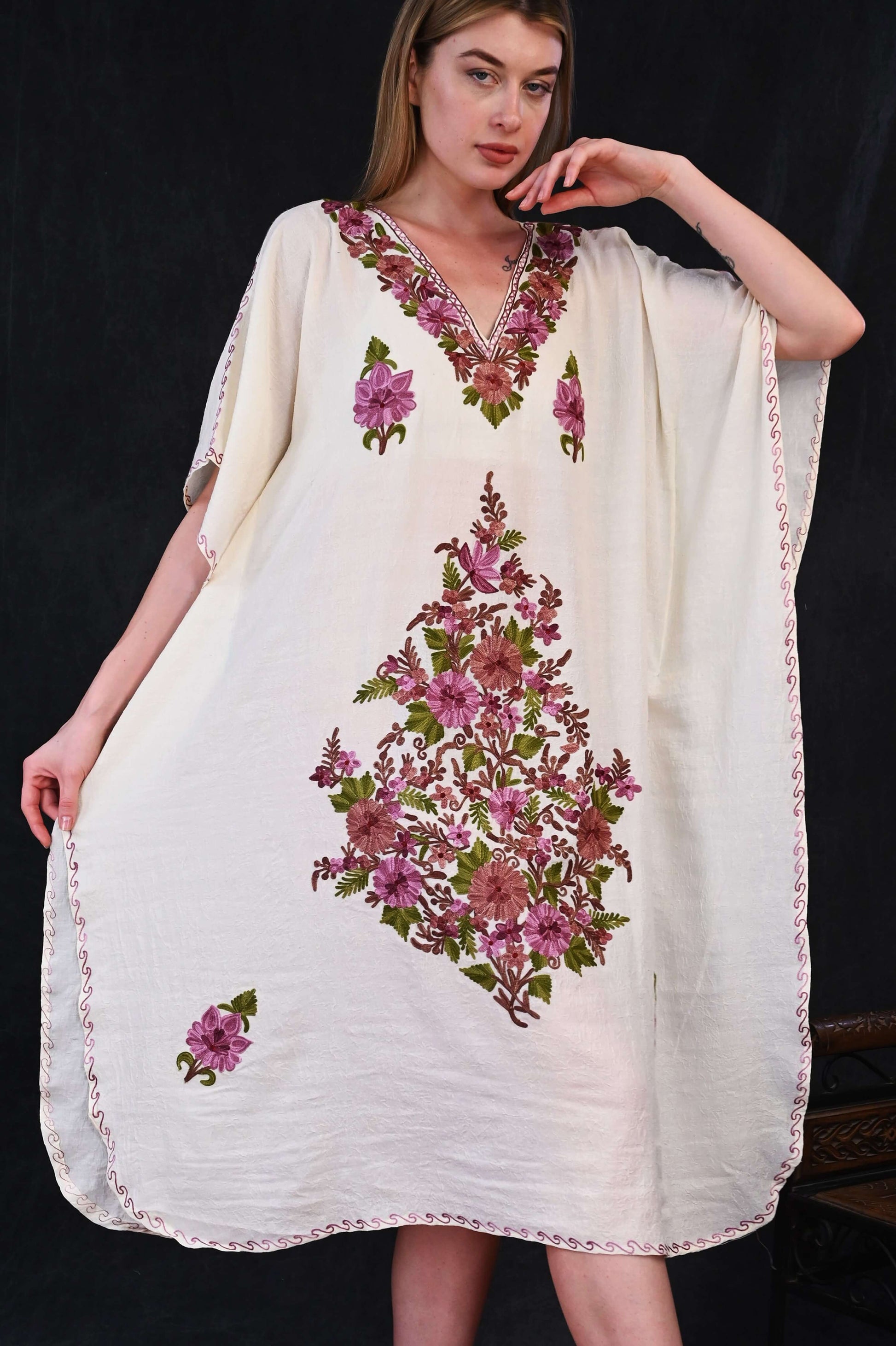Kashmiri Crush Cotton Kaftan – Grace in Every Thread