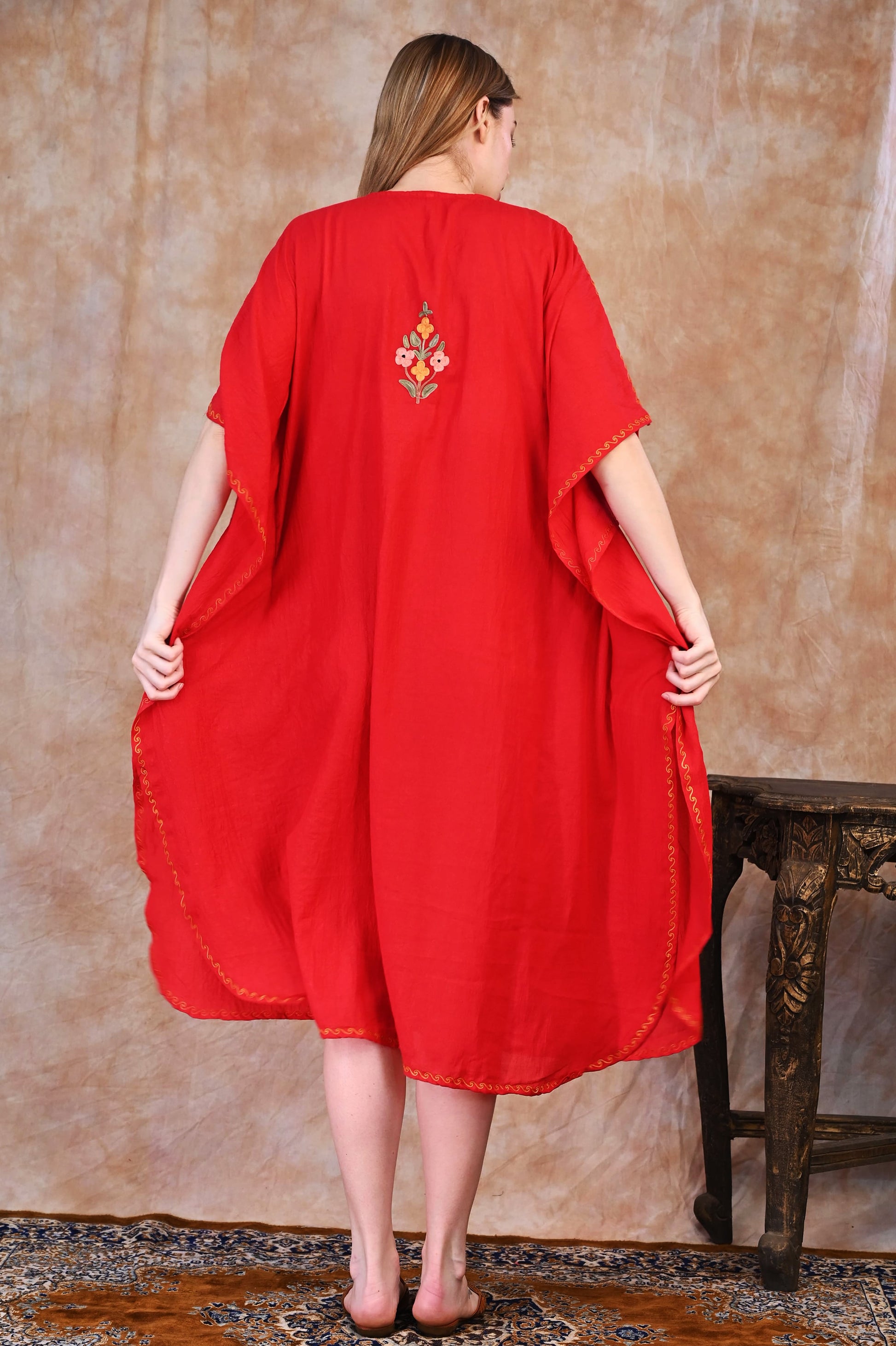 Deep Maroon Kashmiri Crush Cotton Kaftan