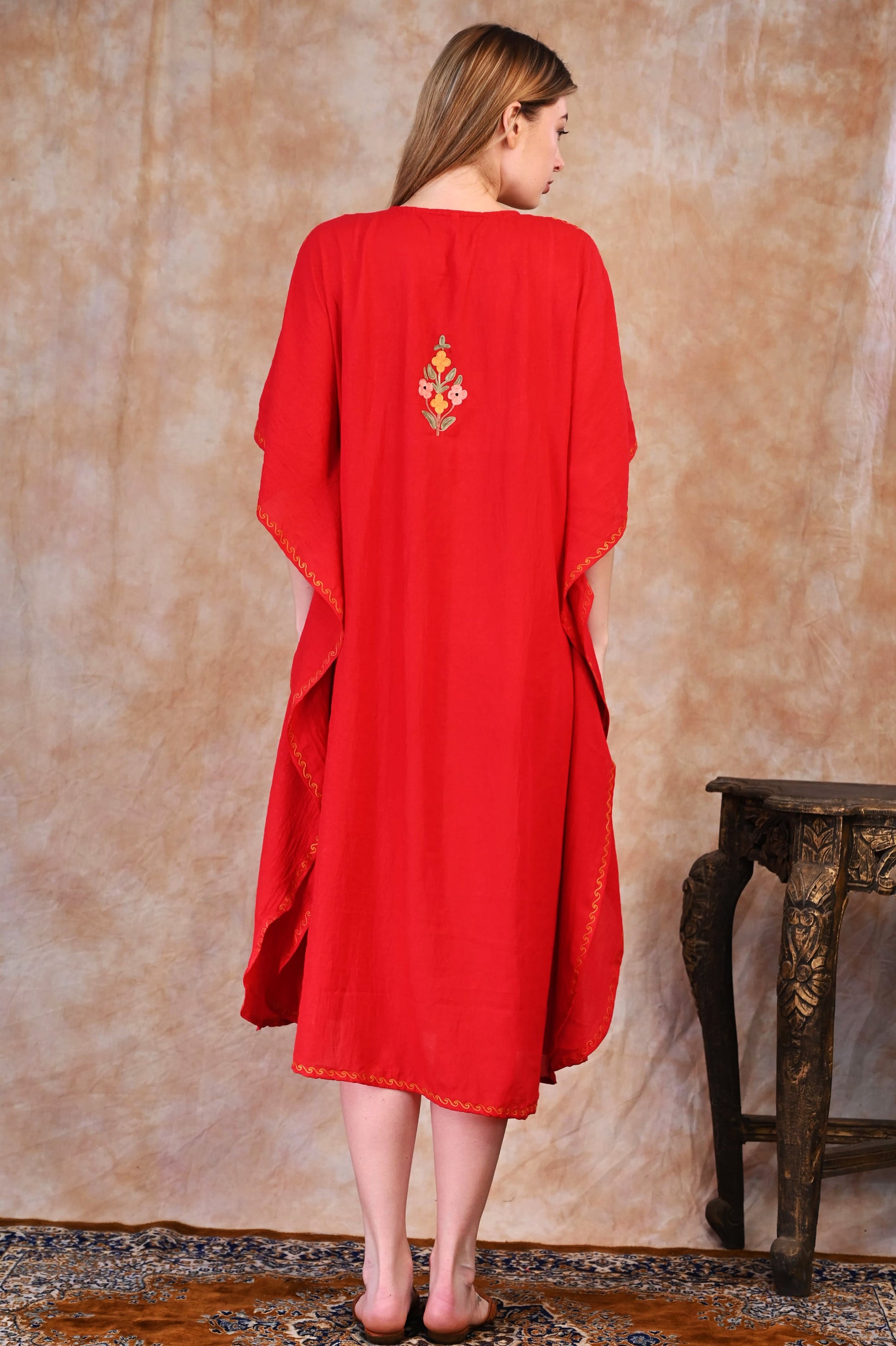 Deep Maroon Kashmiri Crush Cotton Kaftan