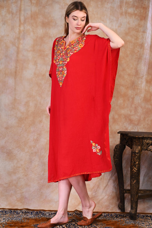 Deep Maroon Kashmiri Crush Cotton Kaftan