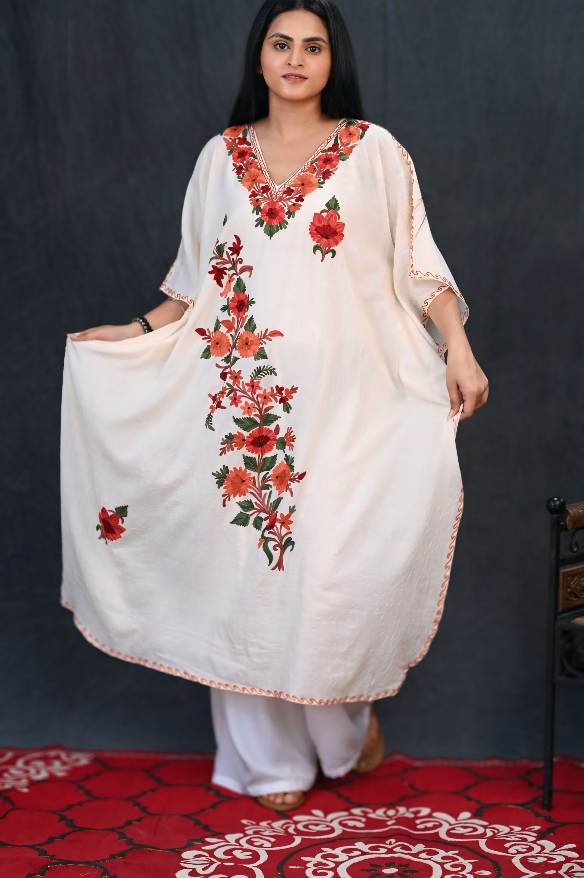 Kashmiri Crush Cotton Kaftan – Sunset Bloom Edition
