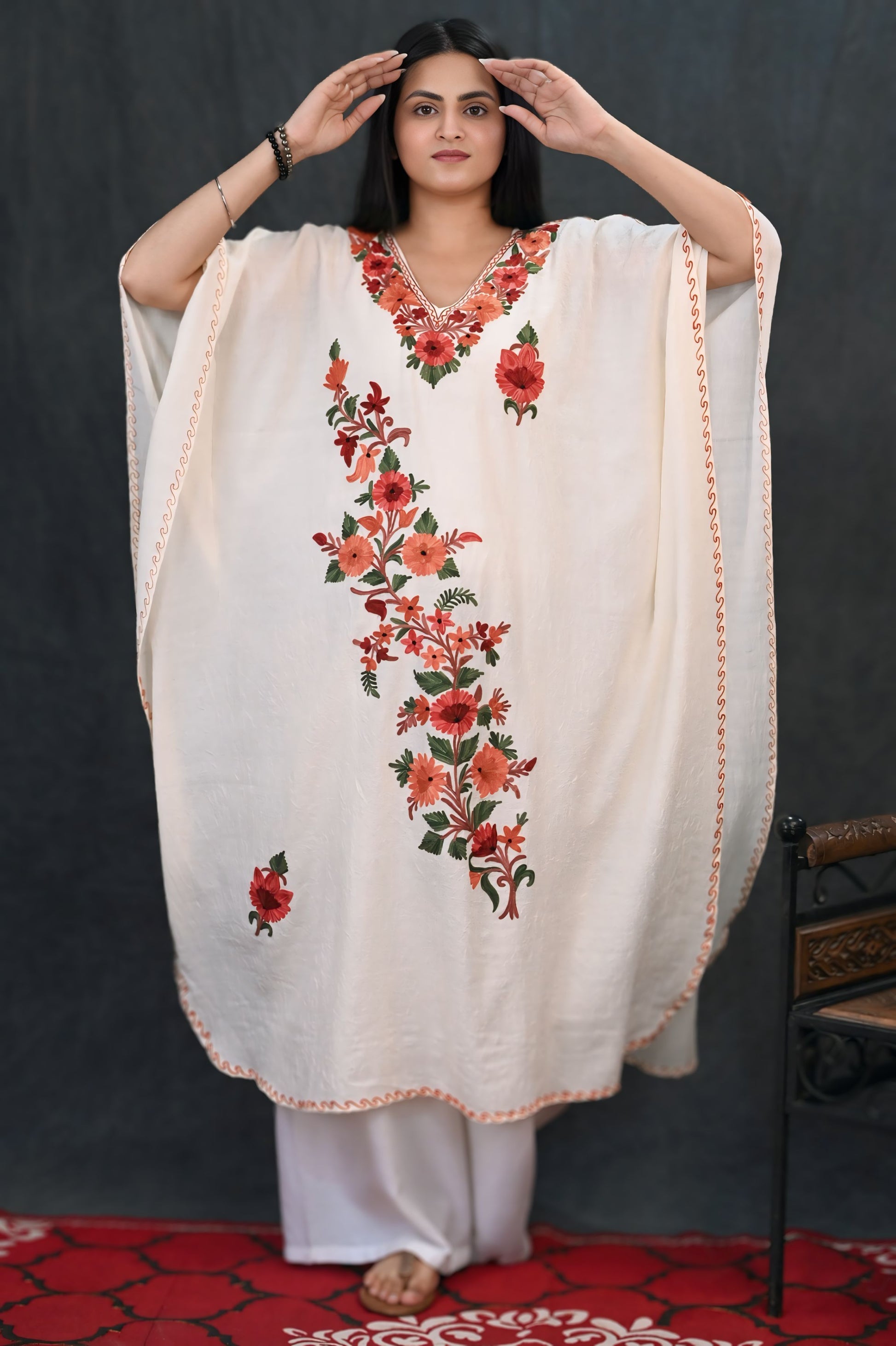 Kashmiri Crush Cotton Kaftan – Sunset Bloom Edition