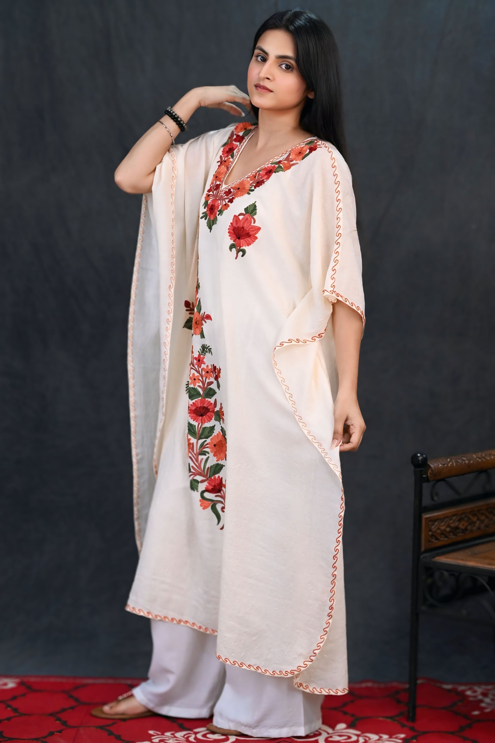 Kashmiri Crush Cotton Kaftan – Sunset Bloom Edition