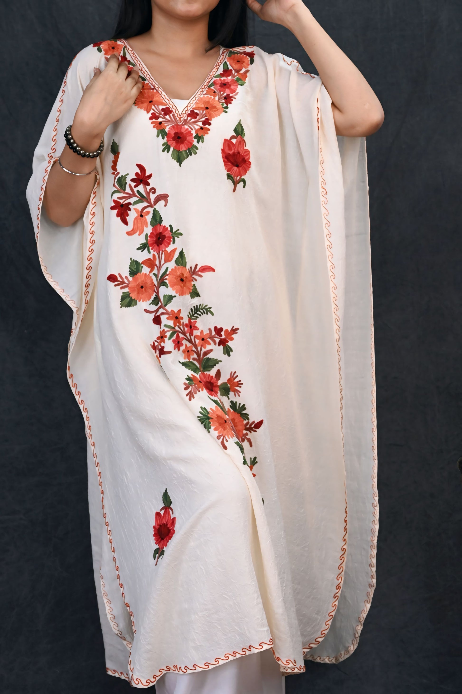 Kashmiri Crush Cotton Kaftan – Sunset Bloom Edition