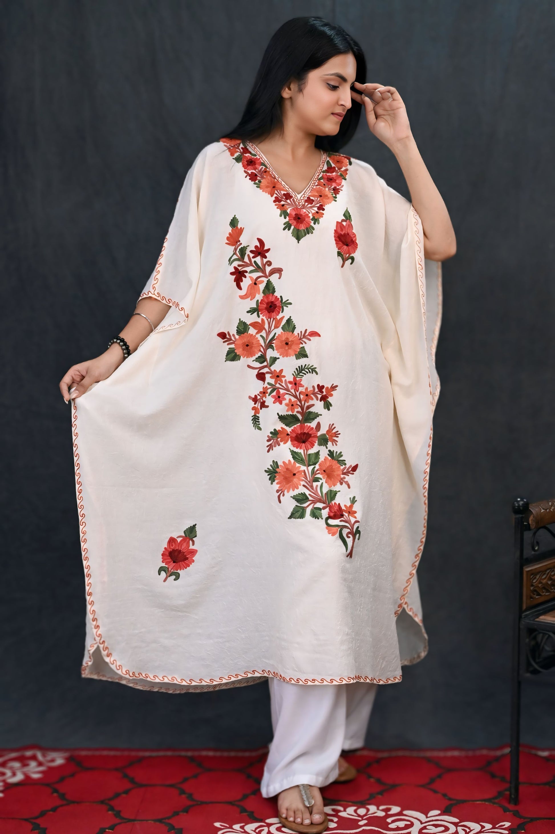 Kashmiri Crush Cotton Kaftan – Sunset Bloom Edition