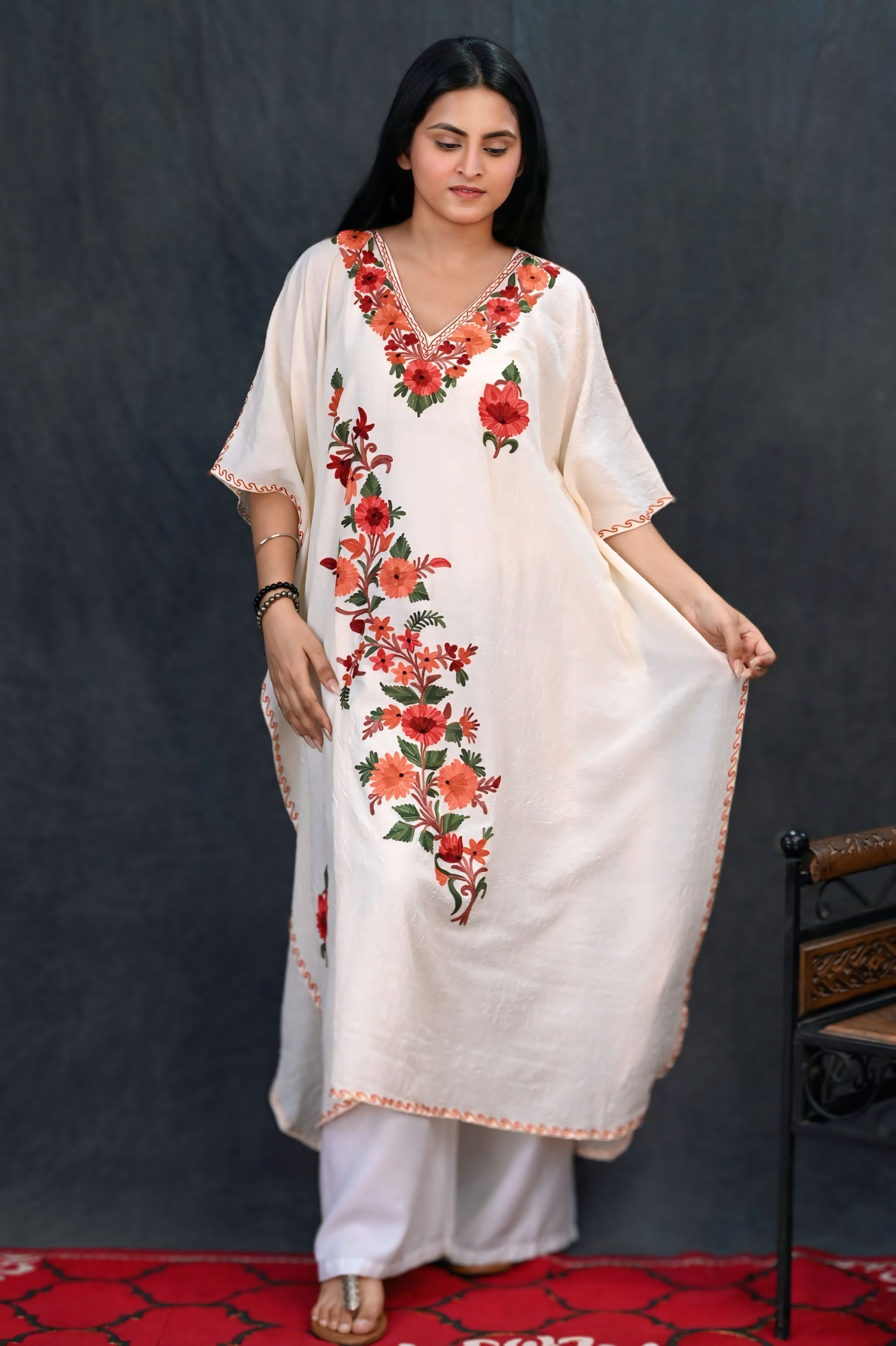 Kashmiri Crush Cotton Kaftan – Sunset Bloom Edition