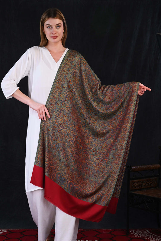 Royal Maroon – Modal Jamawar Stole with Ornate Paisley Borders