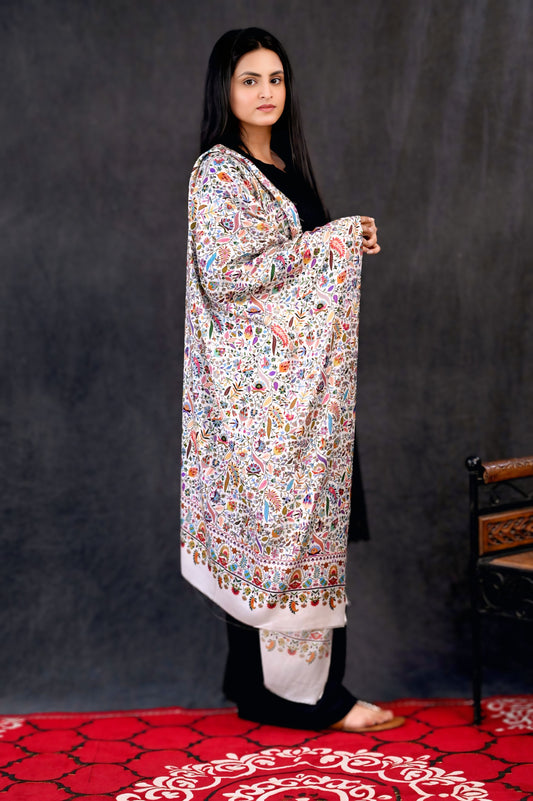 Modal Kalamkari Stole – Cream Base with Multicolor Floral Panel