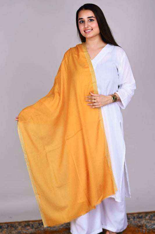 Mustard Gold Fine Wool Stole with Dual-Side Zari Border