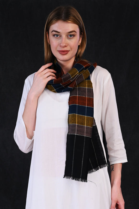 Pashmina Check Muffler – Multicolor Block & Grid Pattern