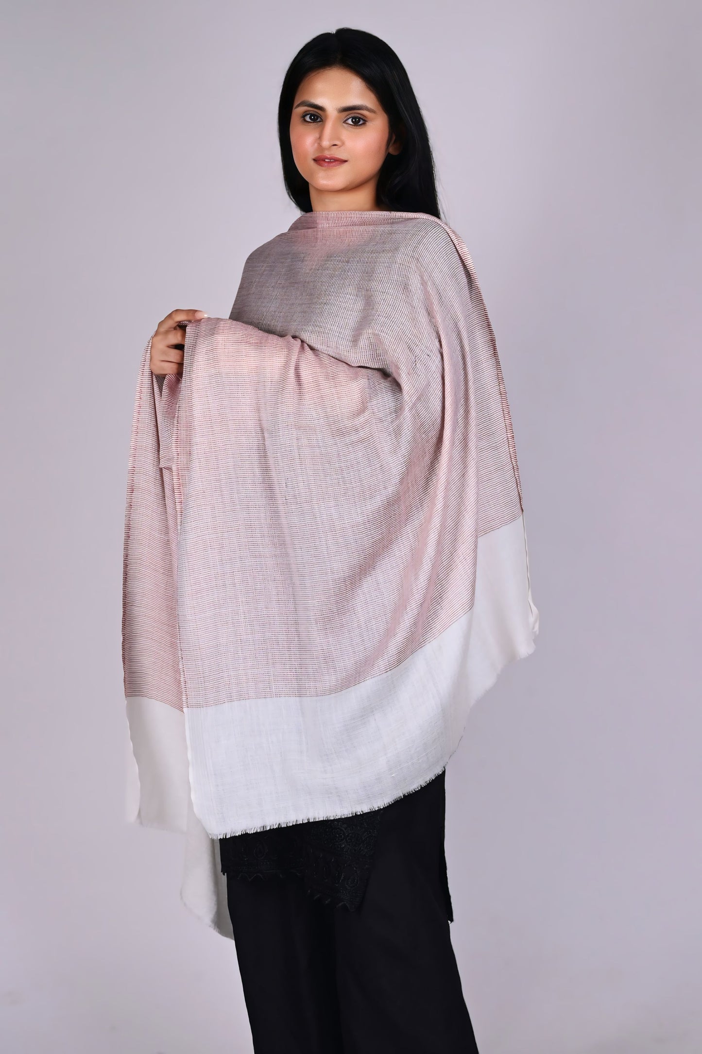 Rosewood Fine Wool Stole with Ivory Natural Border