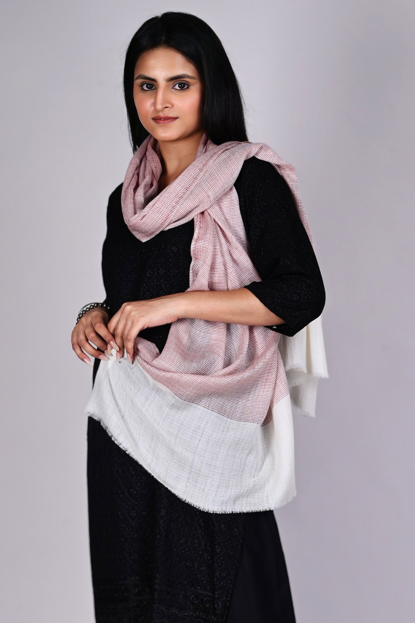 Rosewood Fine Wool Stole with Ivory Natural Border