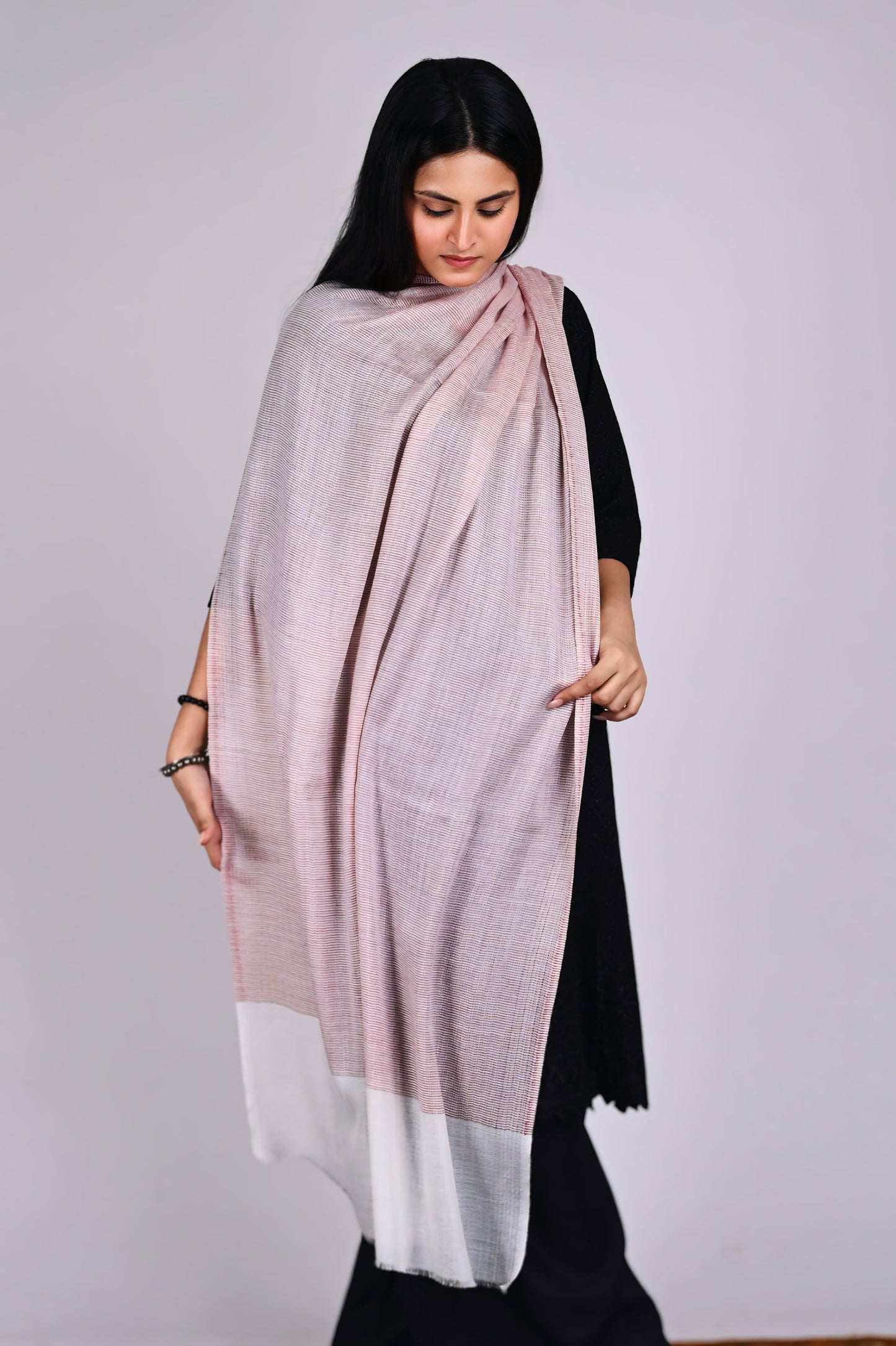 Rosewood Fine Wool Stole with Ivory Natural Border