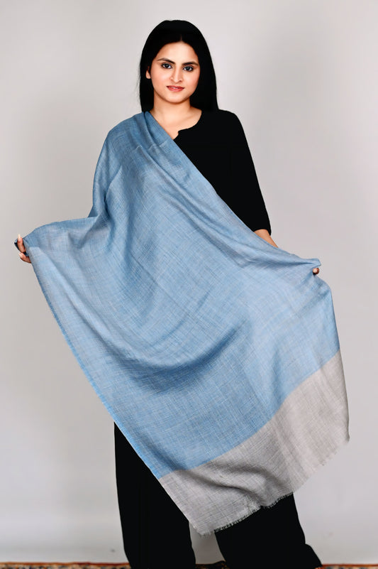 Teal and Natural Grey Fine Wool Stole with Subtle Woven Texture
