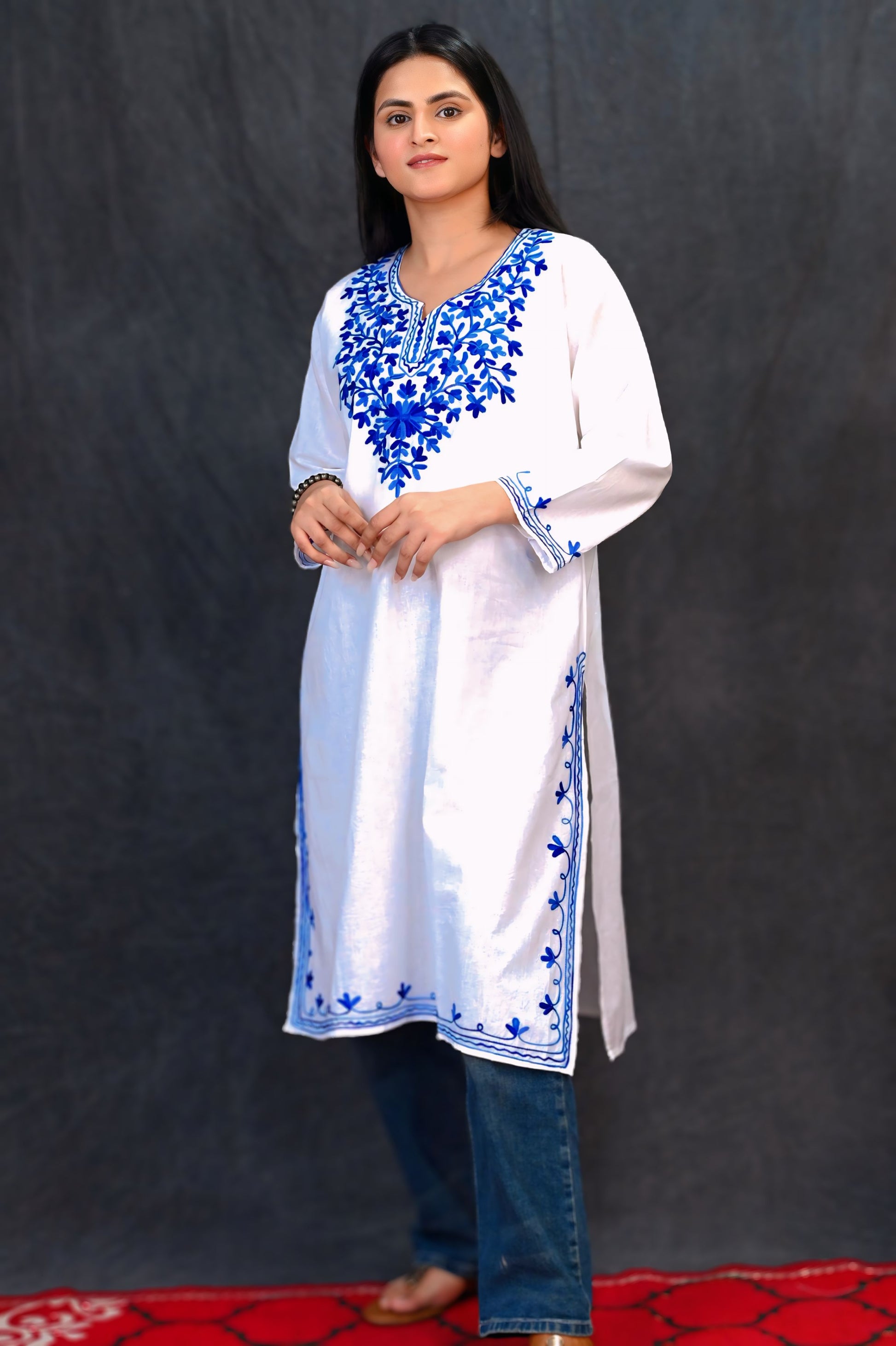 White & Blue Chikankari Kurti – Graceful, Crisp & Contemporary
