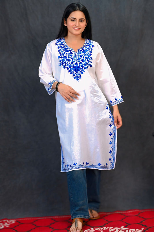 White & Blue Chikankari Kurti – Graceful, Crisp & Contemporary