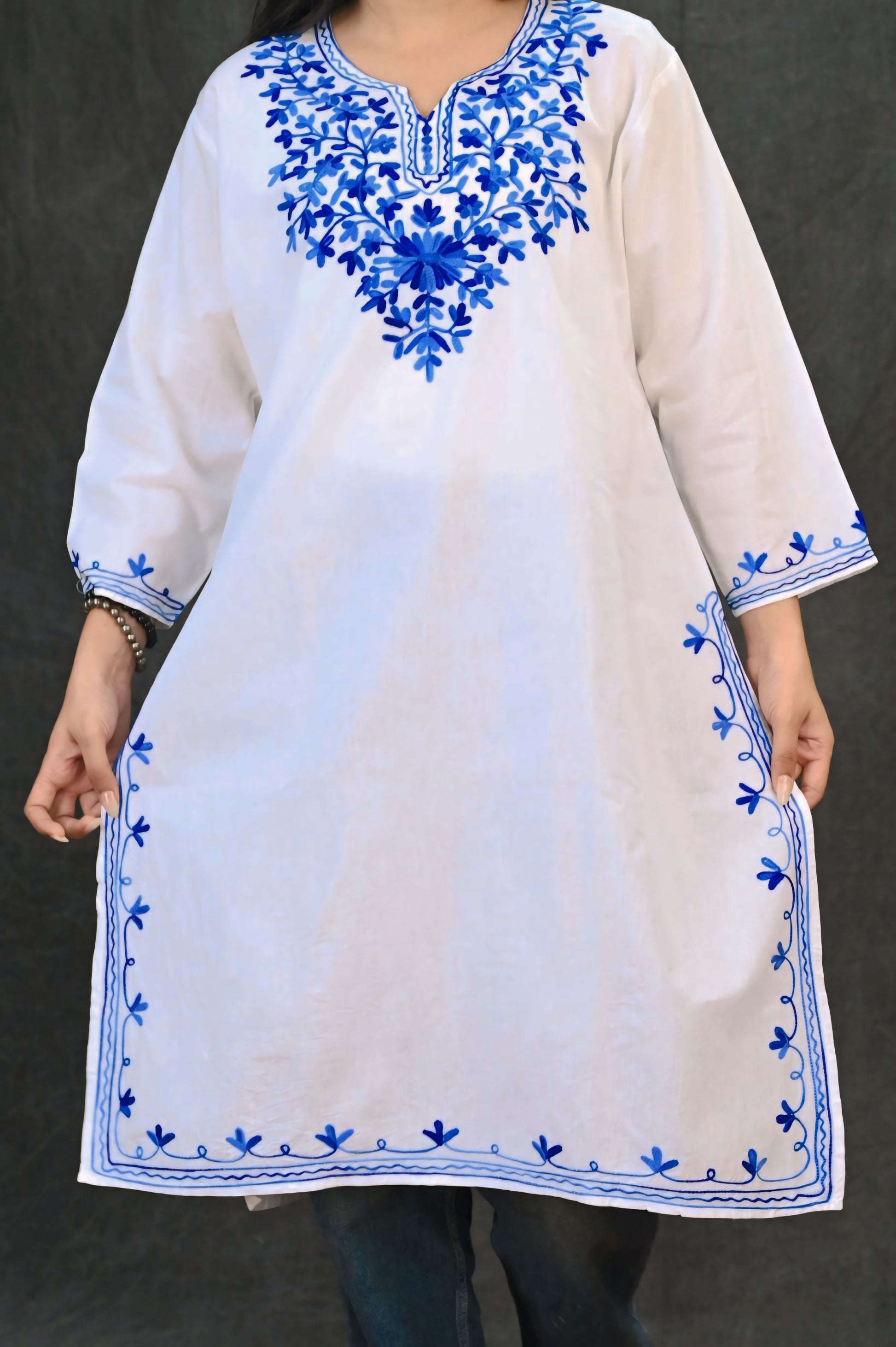 White & Blue Chikankari Kurti – Graceful, Crisp & Contemporary