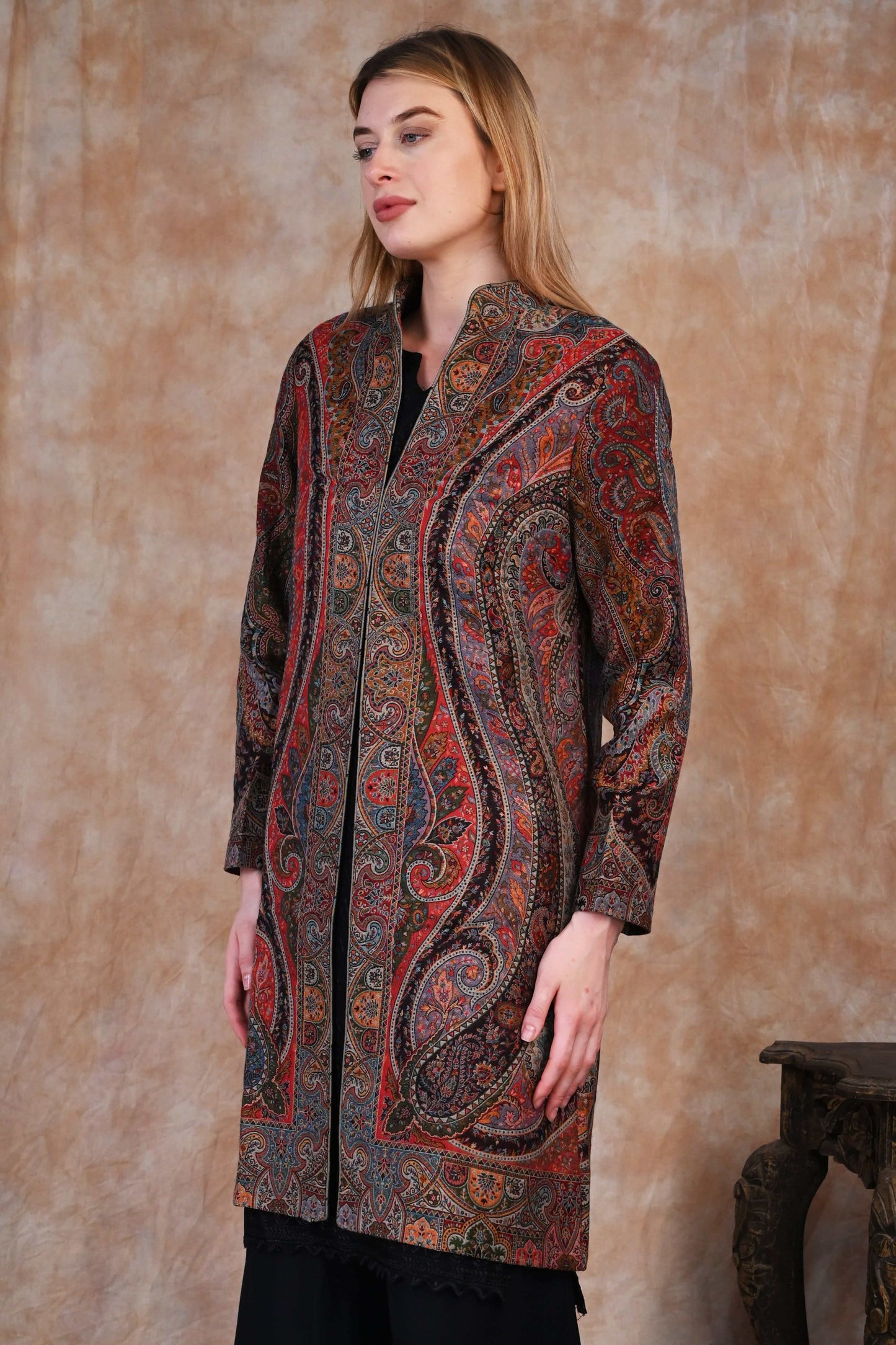 Antique Kani Jamawar Long Jacket – Mughal Elegance Woven in Time