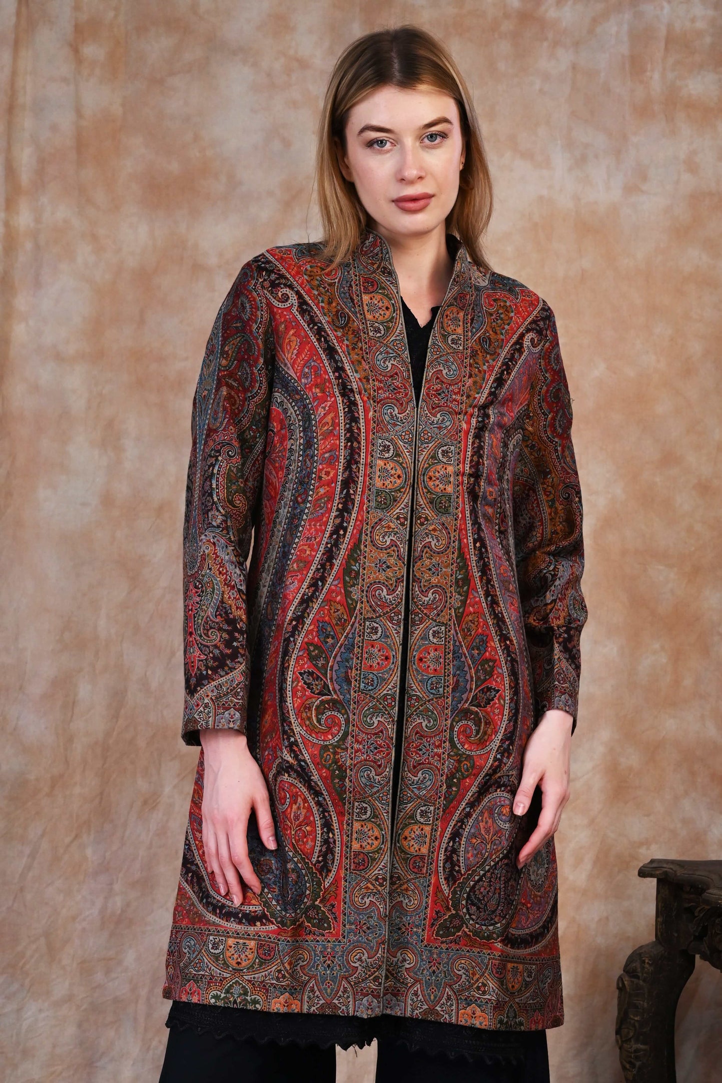 Antique Kani Jamawar Long Jacket – Mughal Elegance Woven in Time
