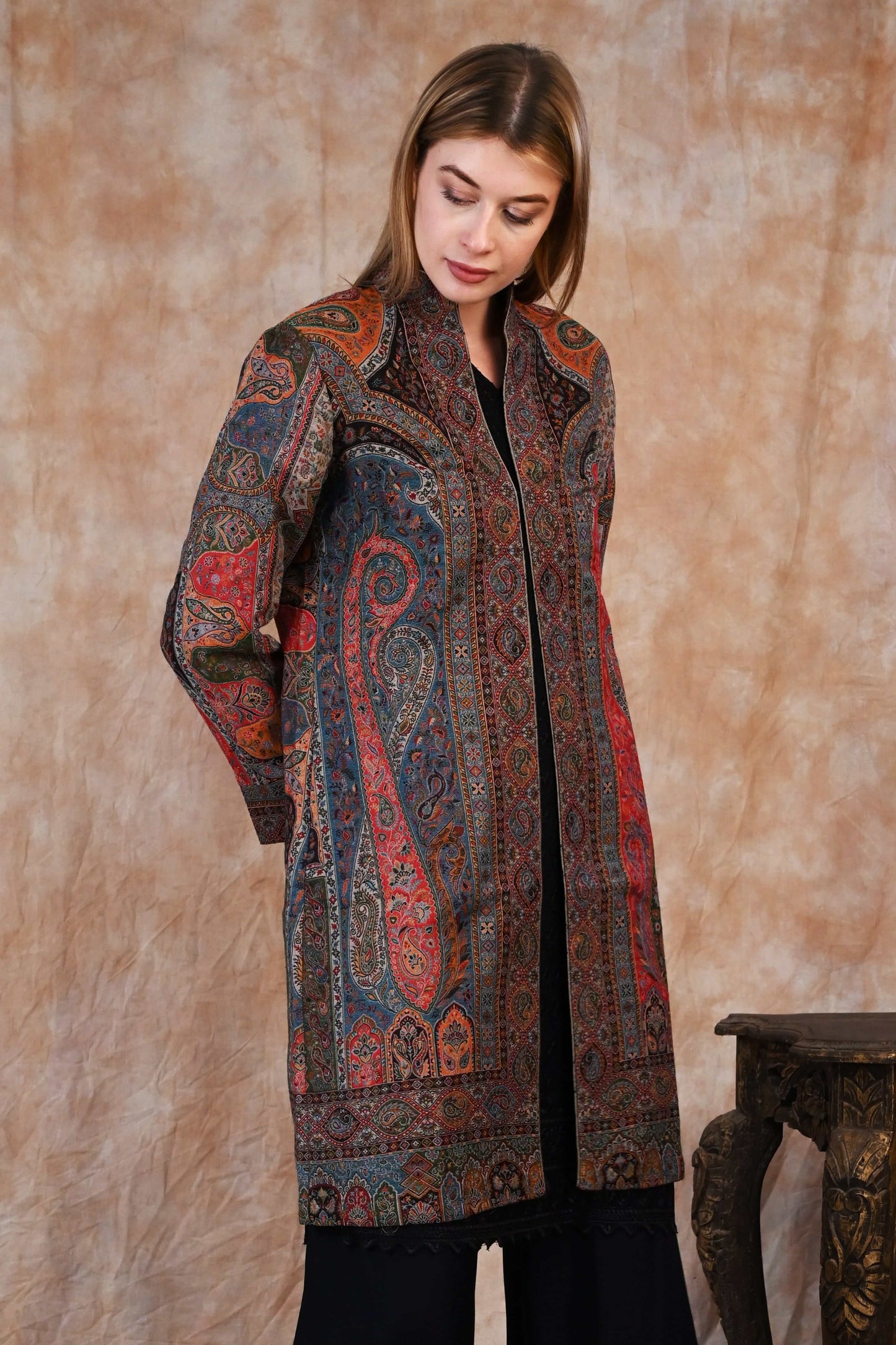 Antique Kani Jamawar Long Jacket - Legacy in Every Thread