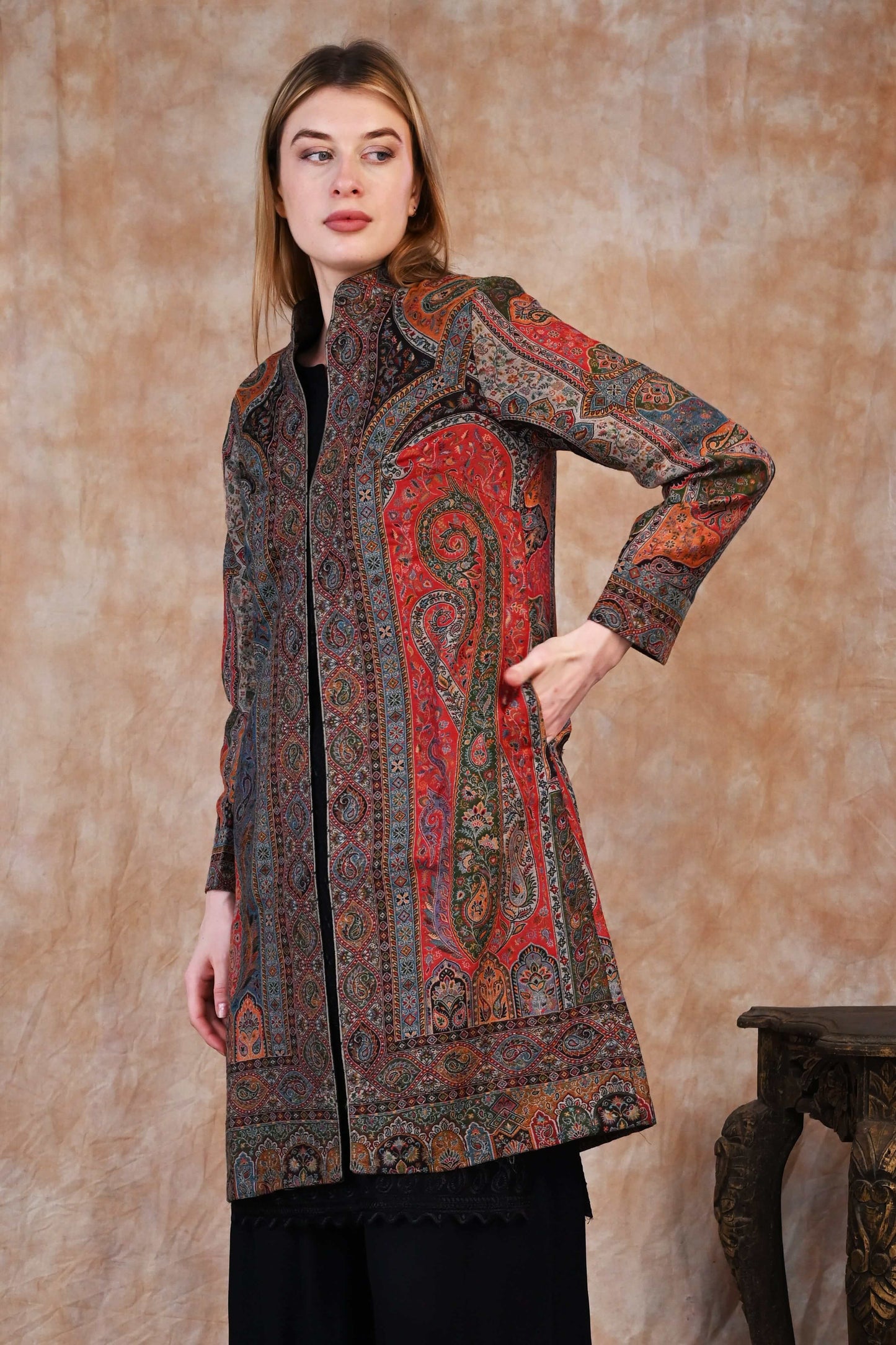 Antique Kani Jamawar Long Jacket - Legacy in Every Thread