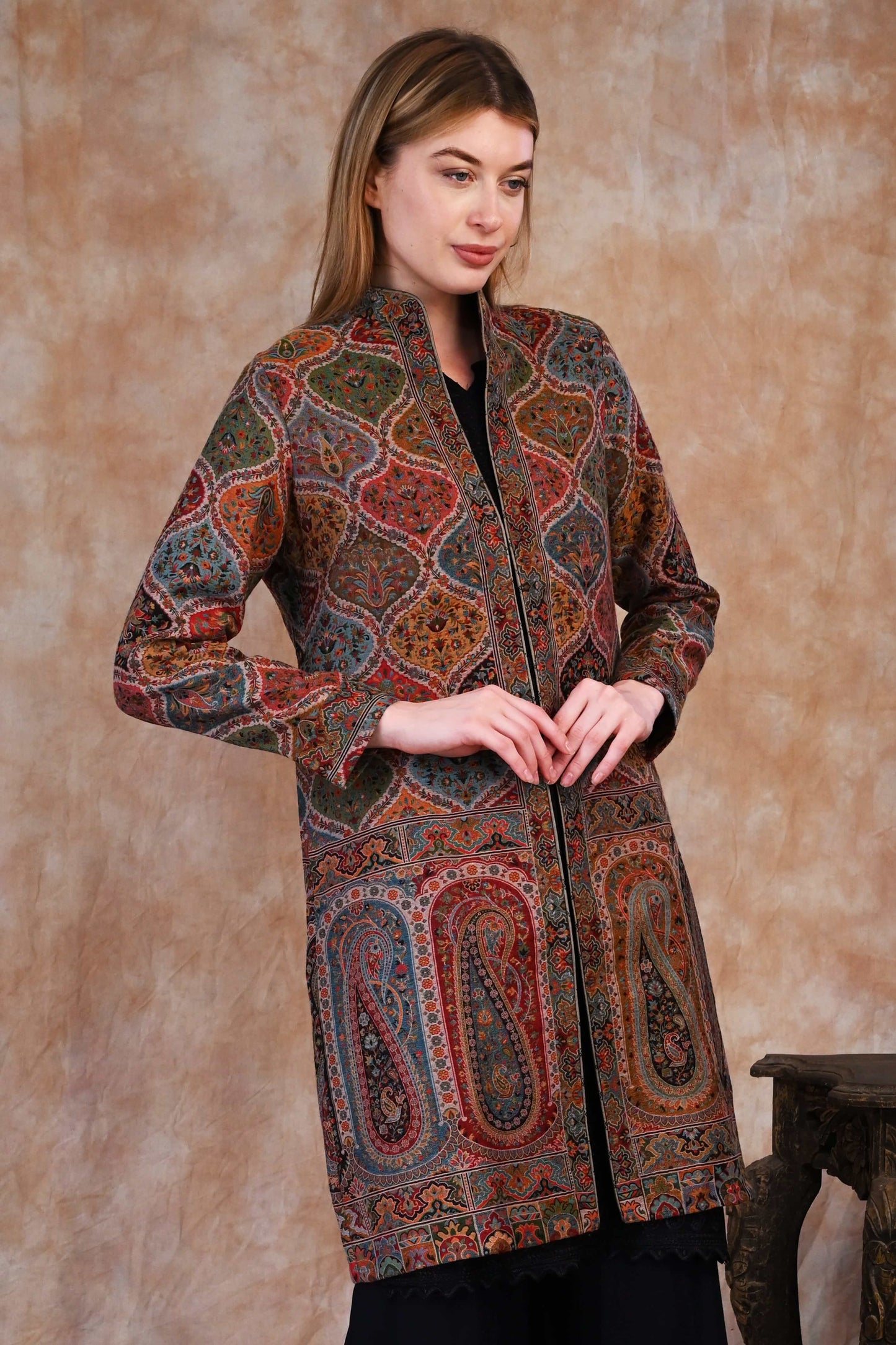 Antique Kani Jamawar Long Jacket – A Royal Weave of Legacy