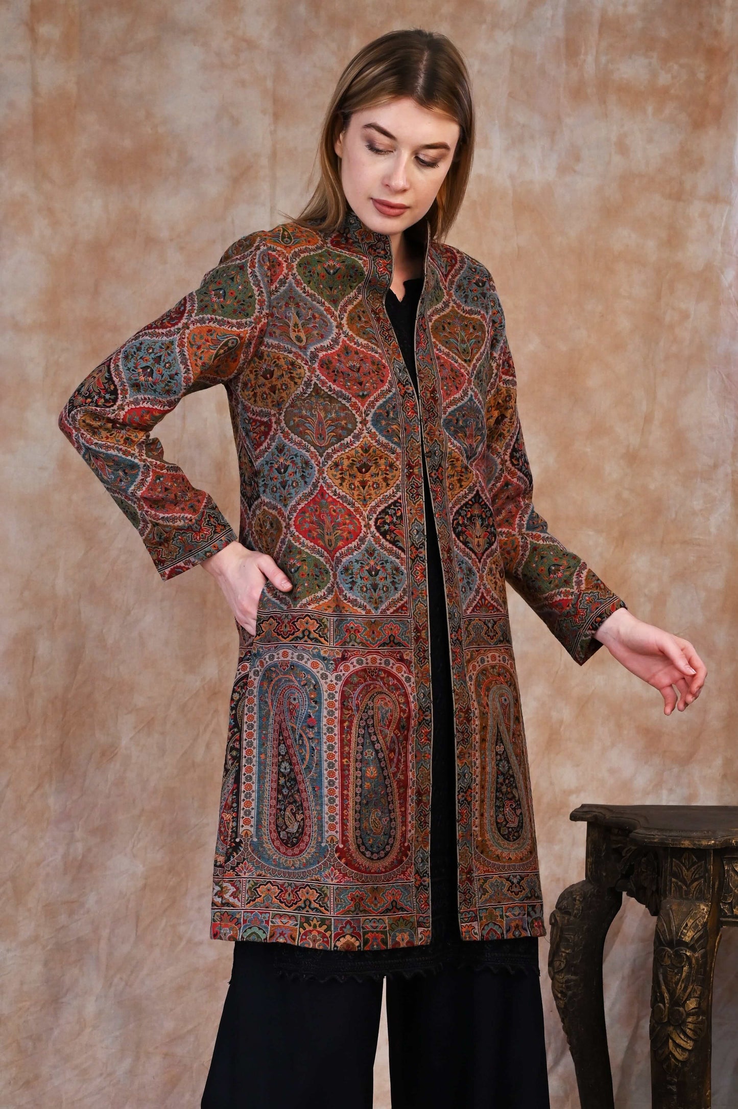 Antique Kani Jamawar Long Jacket – A Royal Weave of Legacy