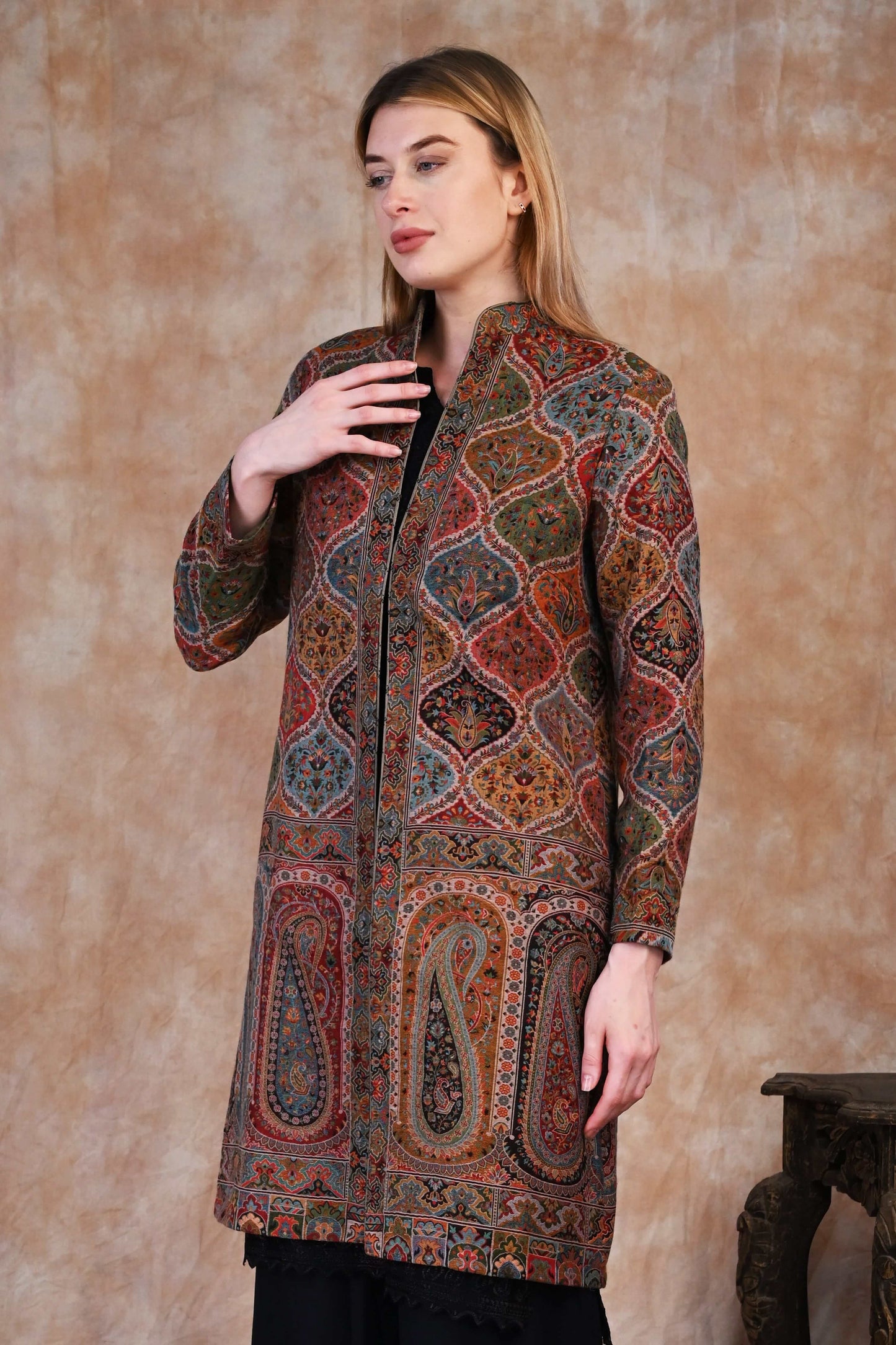 Antique Kani Jamawar Long Jacket – A Royal Weave of Legacy