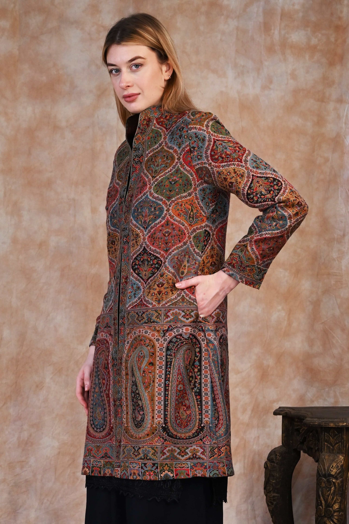 Antique Kani Jamawar Long Jacket – A Royal Weave of Legacy