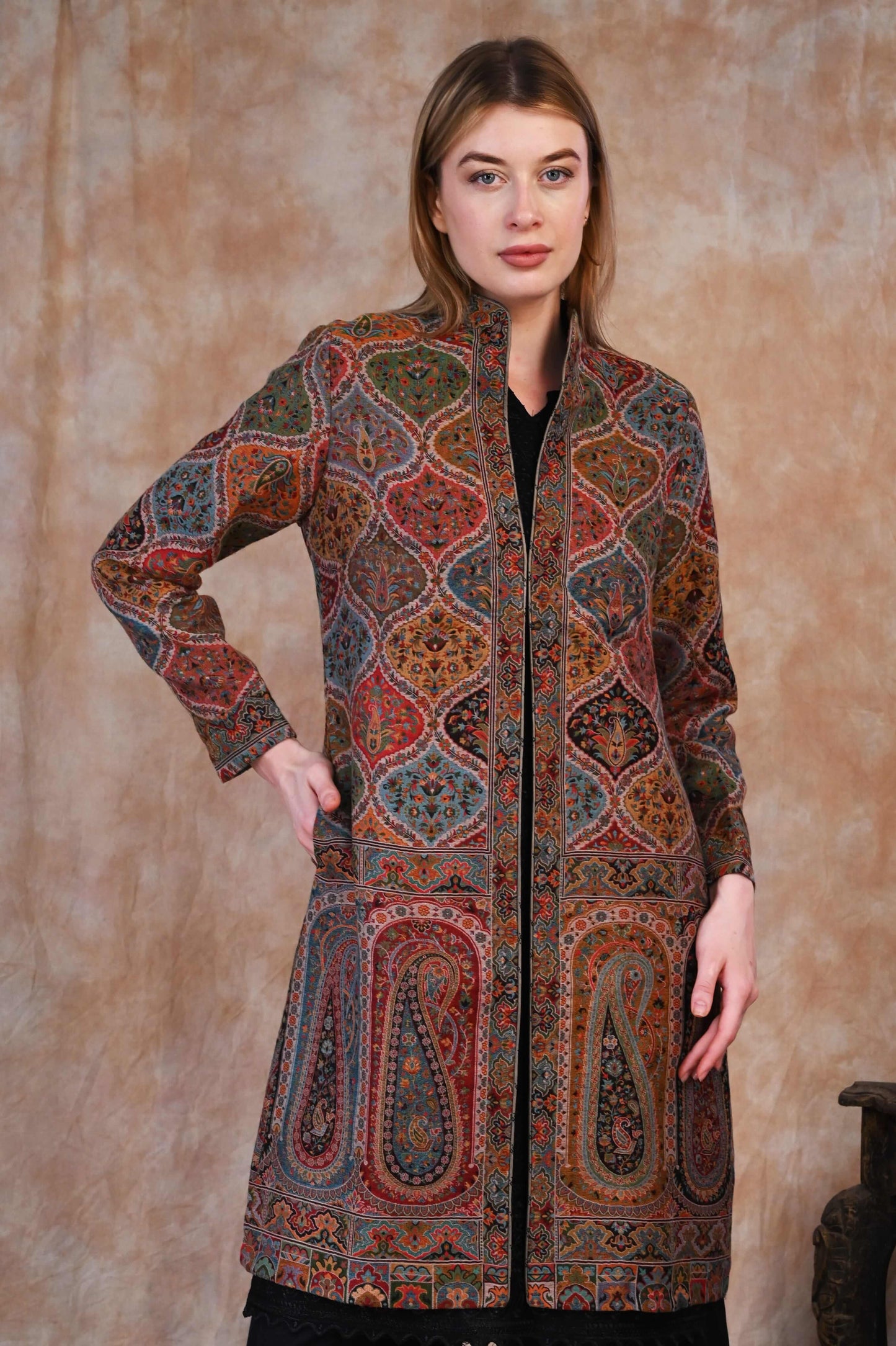 Antique Kani Jamawar Long Jacket – A Royal Weave of Legacy