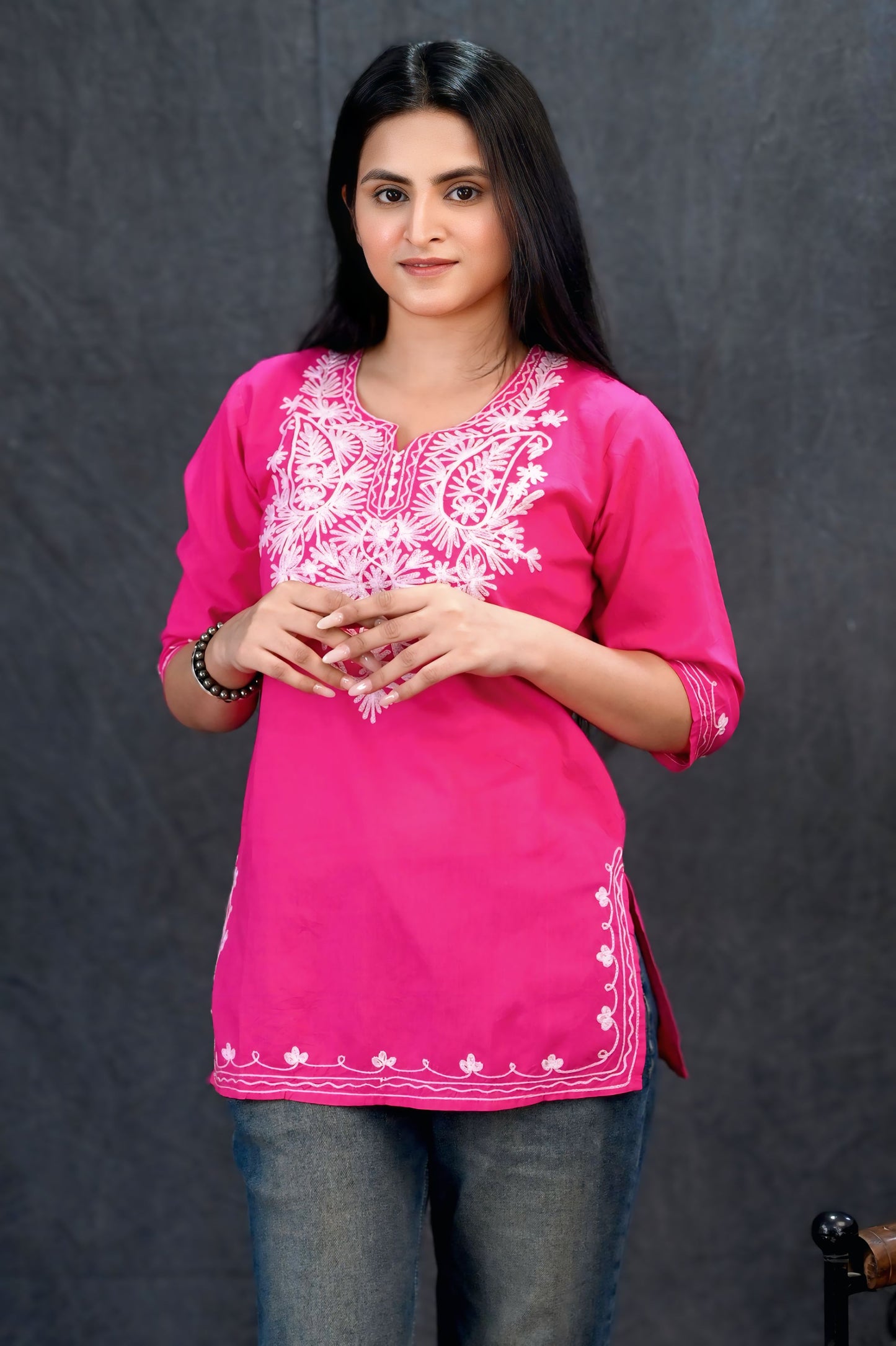 Elegant Fuchsia Chikankari Short Kurti